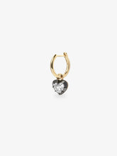Single blackened gold hoop earring featuring a 0.50ct heart-shaped diamond, blending antique-inspired craftsmanship with contemporary Jessica McCormack style.