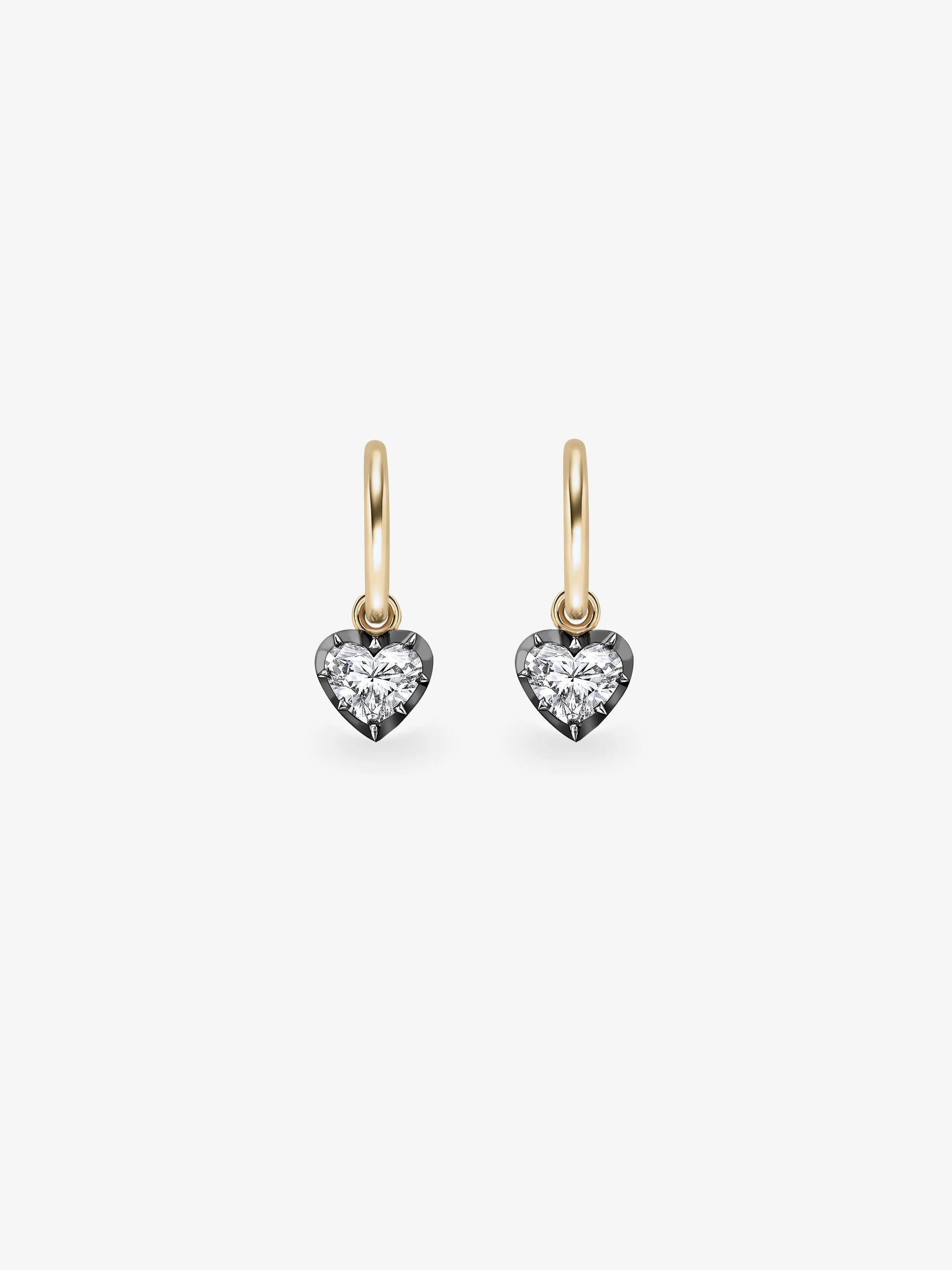 0.50ct Heart-Shaped Diamond & Blackened Gold Gypset Hoop Earrings View 1