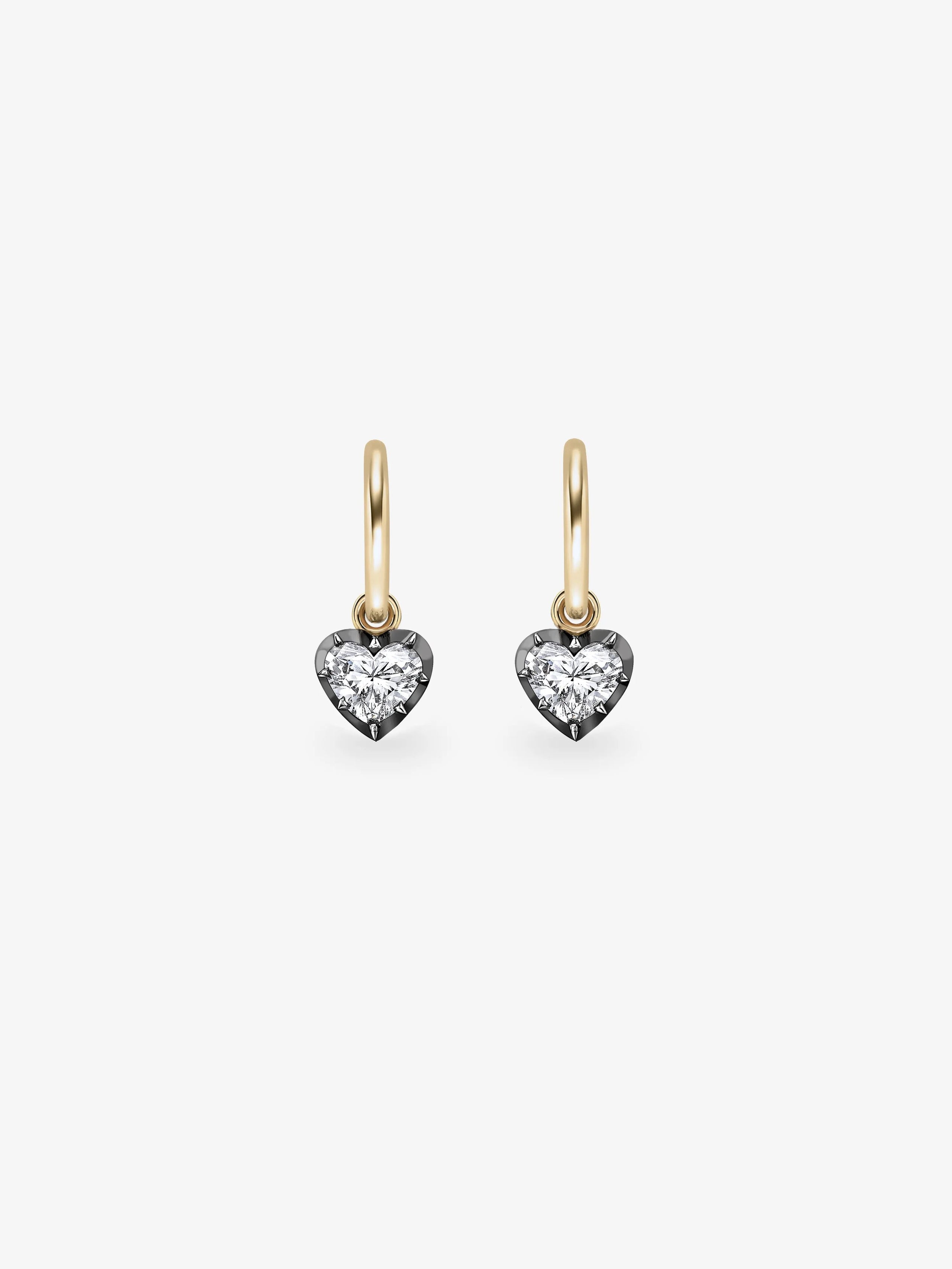 0.50ct Heart-Shaped Diamond & Blackened Gold Gypset Hoop Earrings View 1