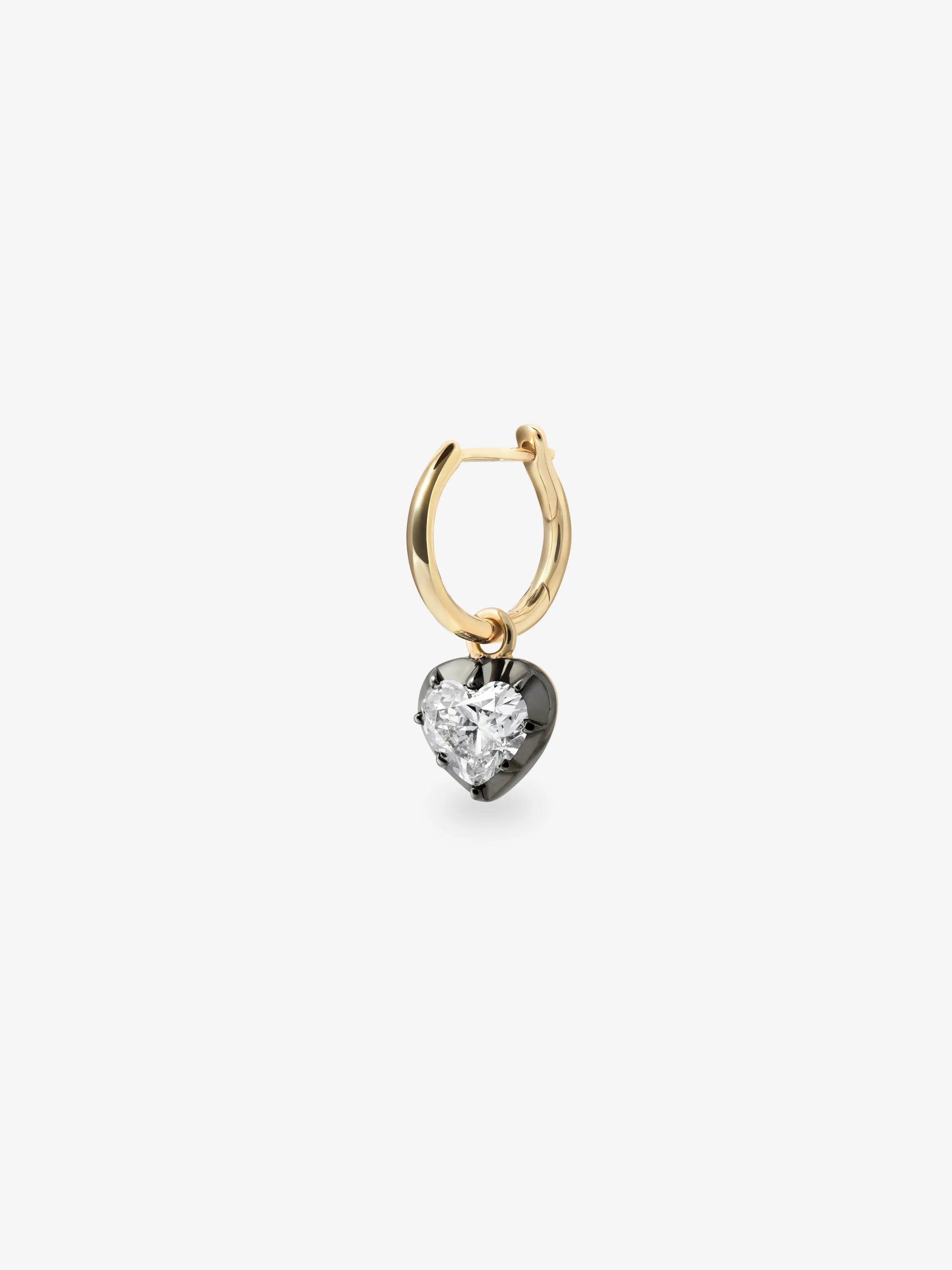 0.70ct Heart-Shaped Diamond & Blackened Gold Single Gypset Hoop Earring View 2