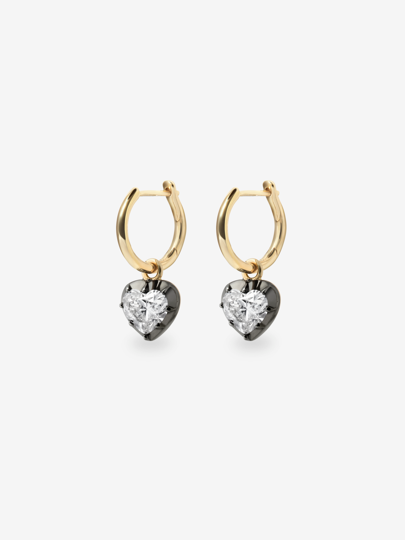 0.90ct Heart-Shaped Diamond & Blackened Gold Gypset Hoop Earrings View 2