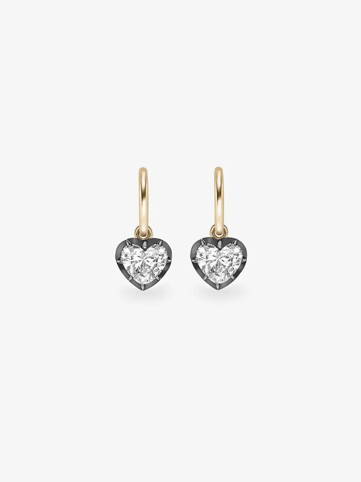 0.90ct Heart-Shaped Diamond & Blackened Gold Gypset Hoop Earrings View 1
