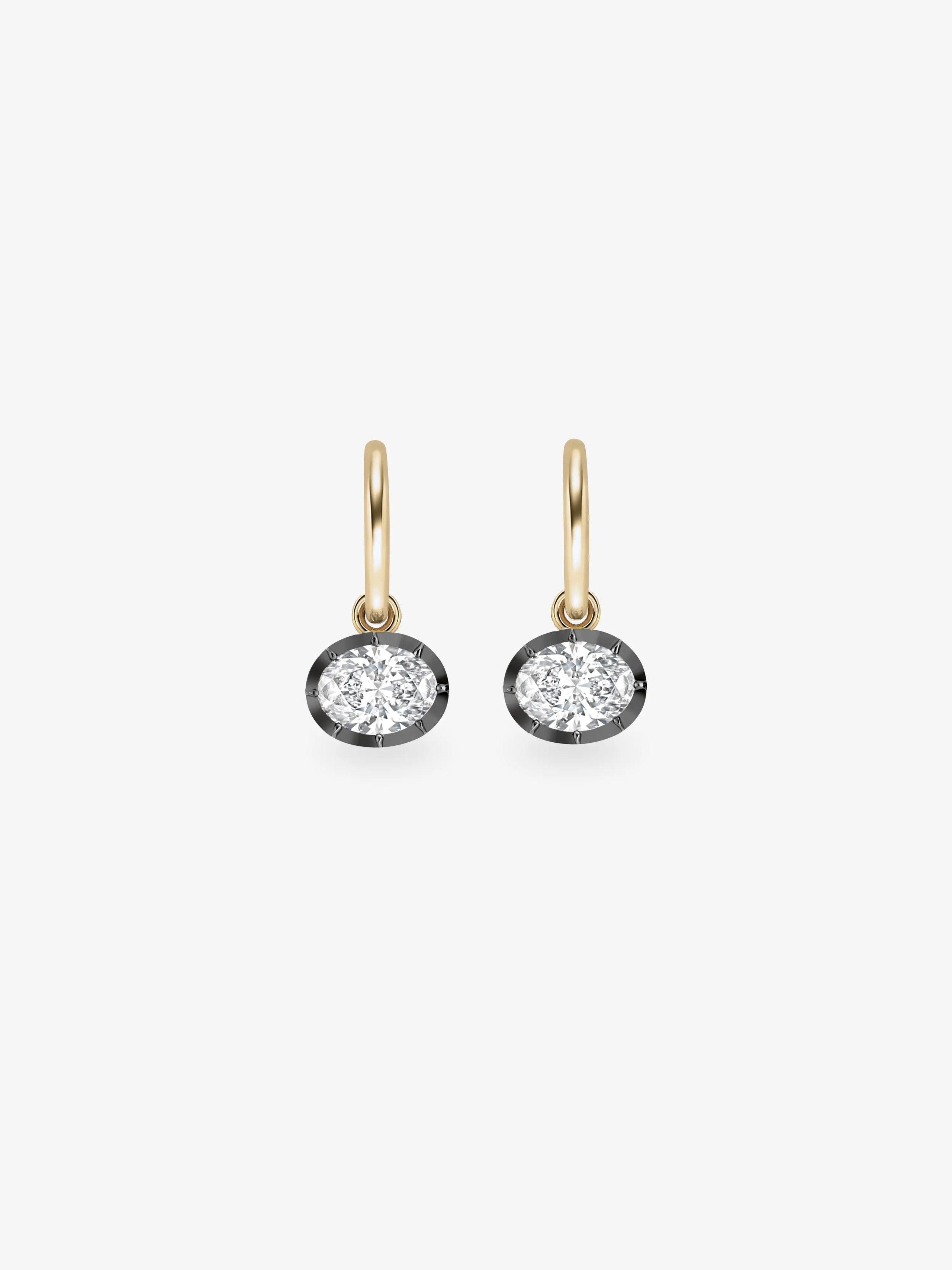 0.70ct East-West Oval Diamond & Blackened Gold Gypset Hoop Earrings View 1