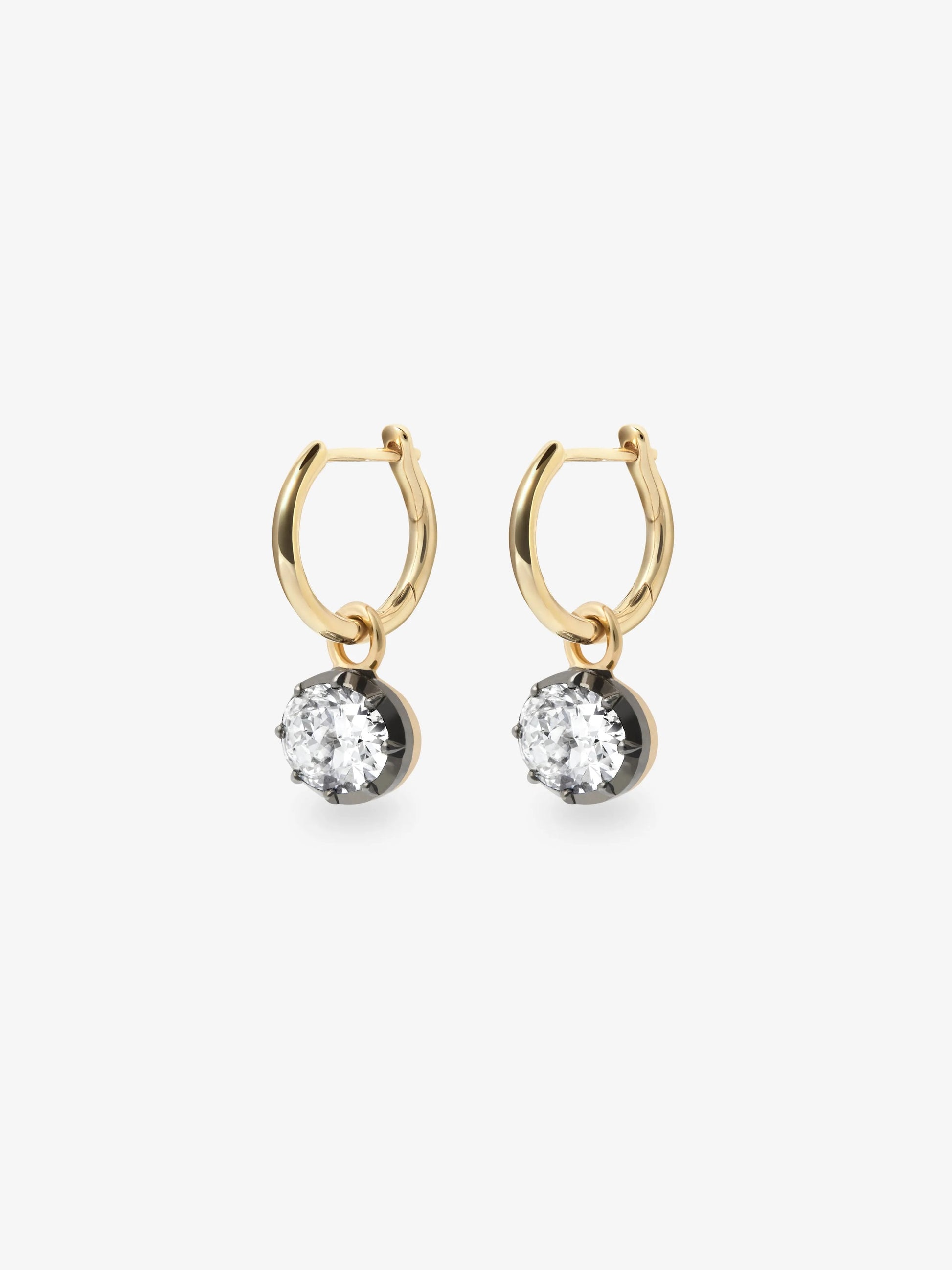 0.70ct East-West Oval Diamond & Blackened Gold Gypset Hoop Earrings View 2