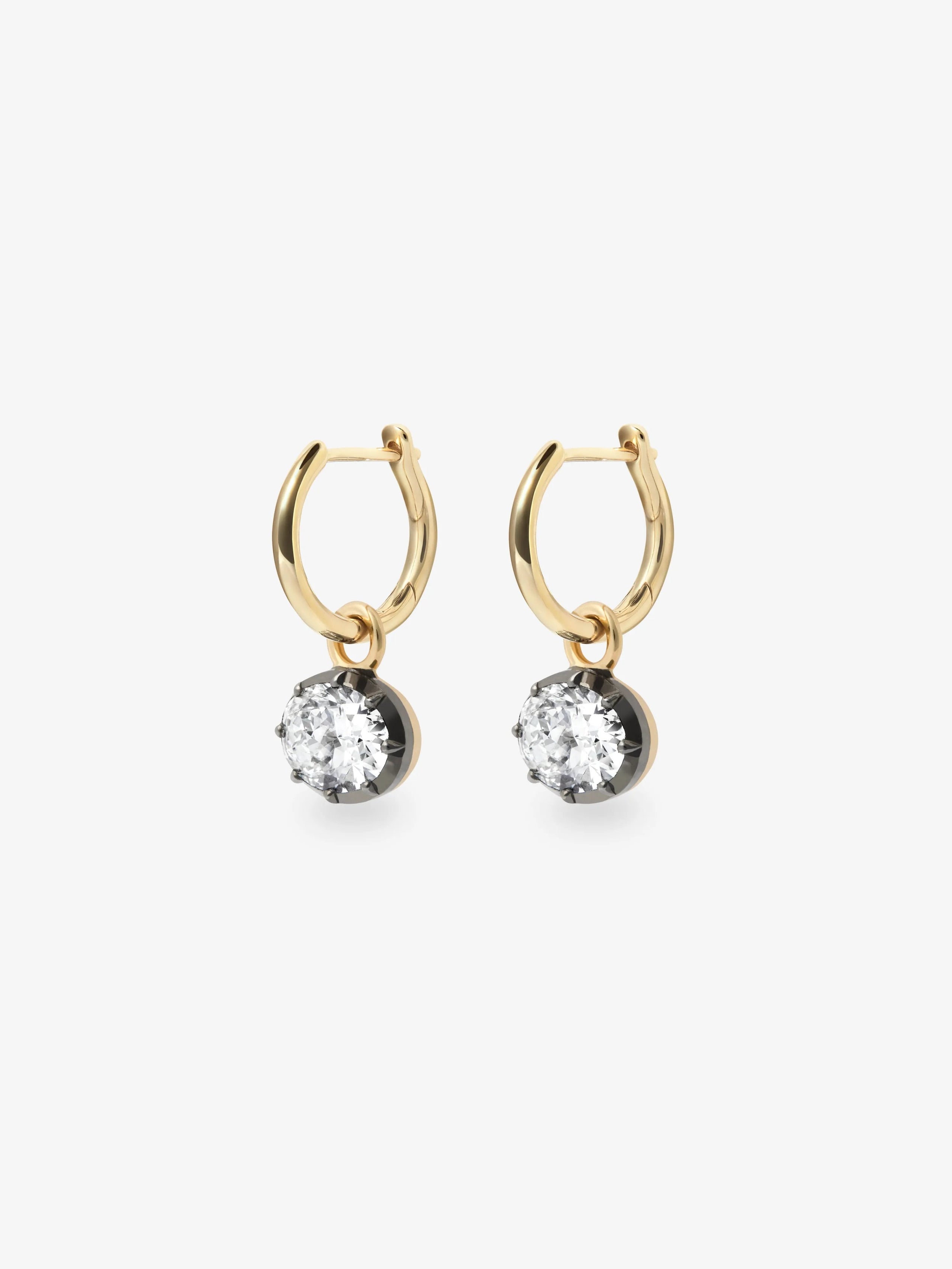 0.70ct East-West Oval Diamond & Blackened Gold Gypset Hoop Earrings View 2
