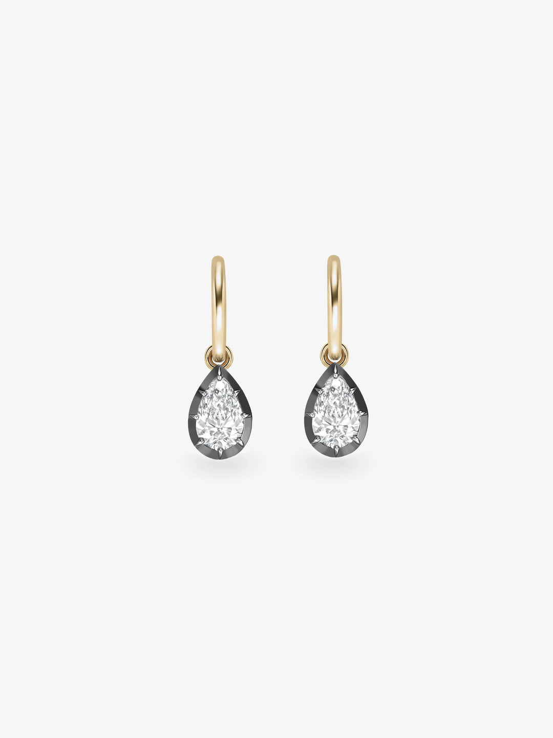 0.70ct Pear-Shaped Diamond & Blackened White Gold Gypset Hoop Earrings  View 1