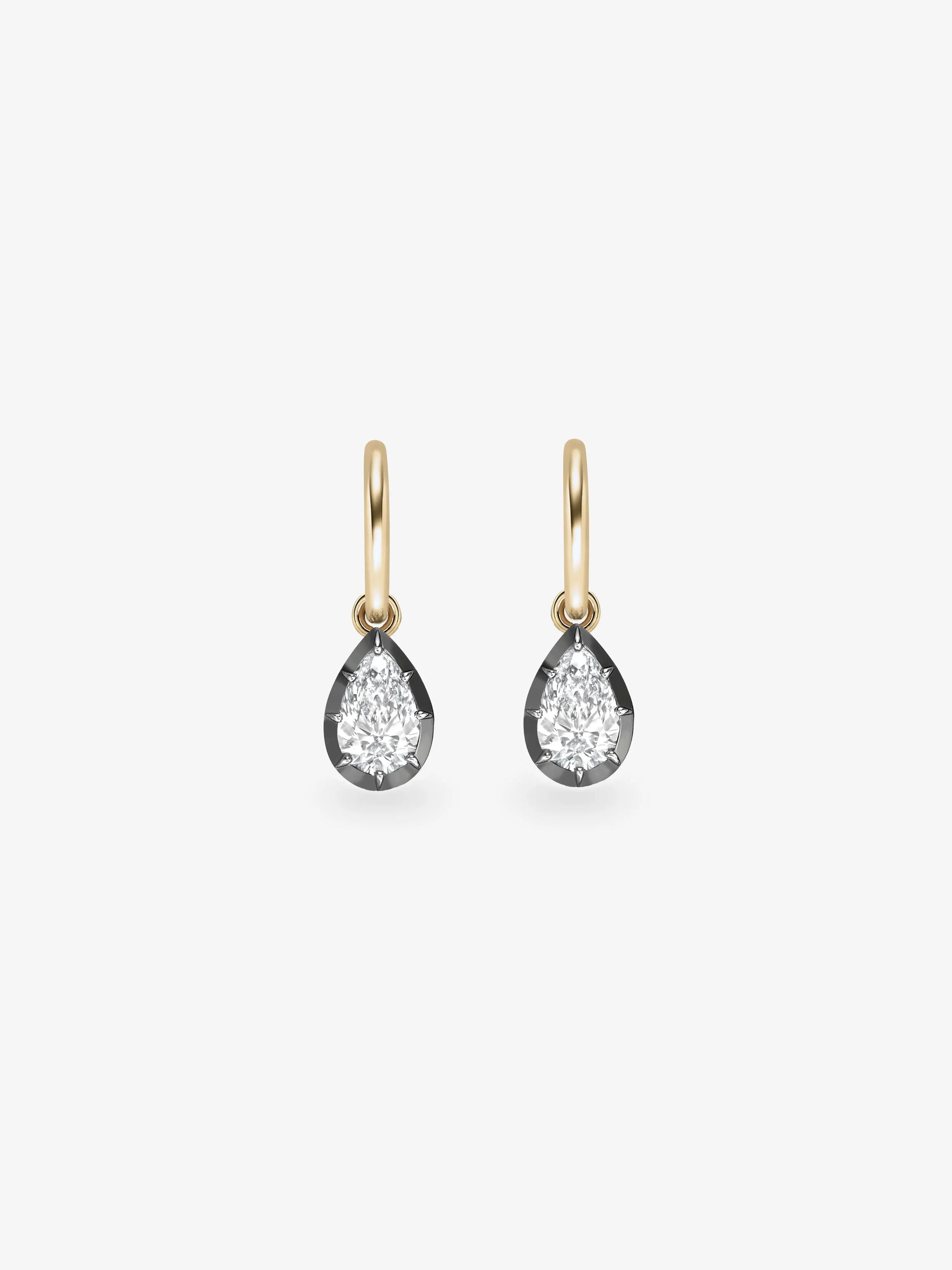 0.70ct Pear-Shaped Diamond & Blackened White Gold Gypset Hoop Earrings View 1