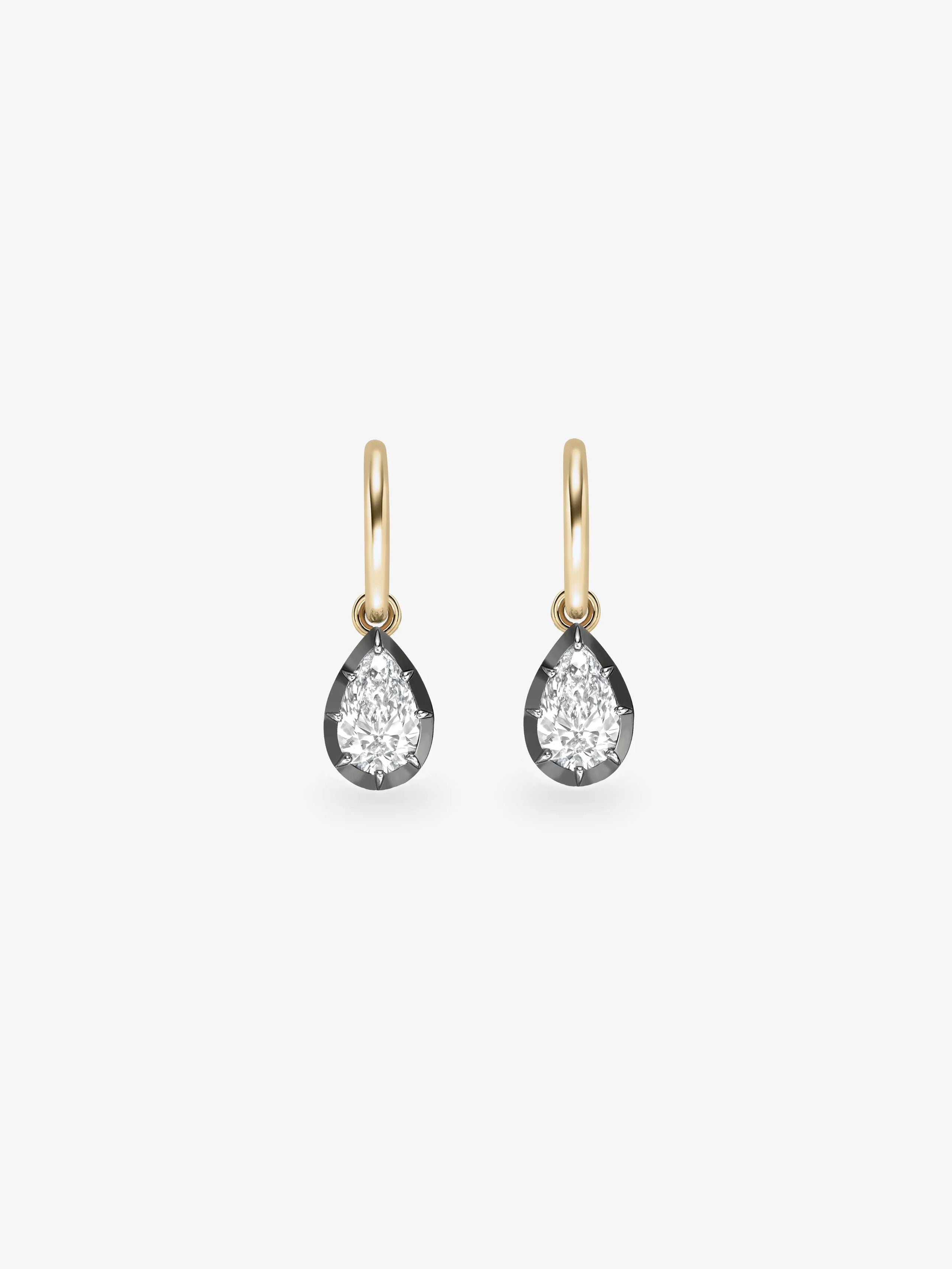 0.70ct Pear-Shaped Diamond & Blackened White Gold Gypset Hoop Earrings View 1