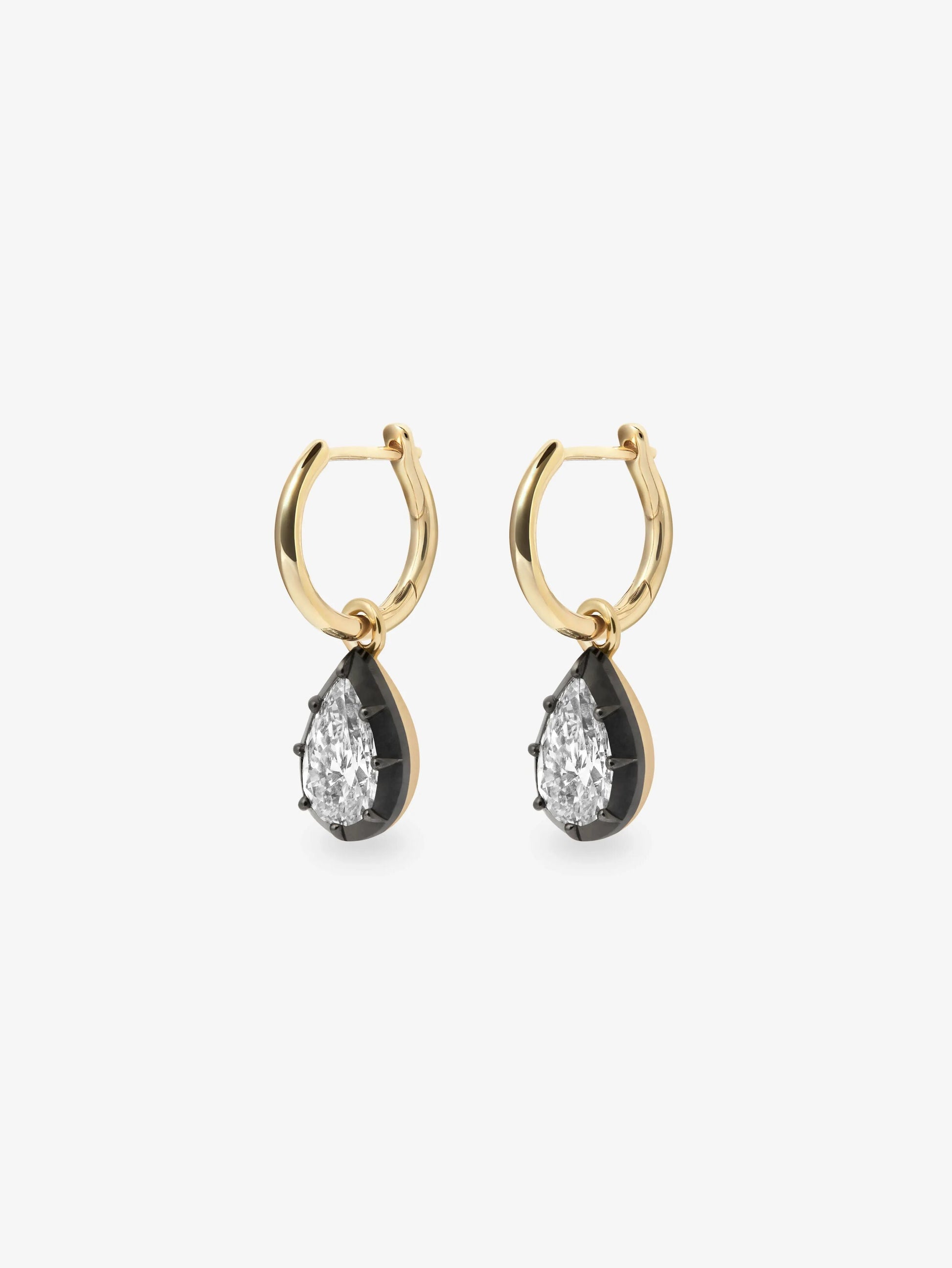 0.70ct Pear-Shaped Diamond & Blackened White Gold Gypset Hoop Earrings View 2