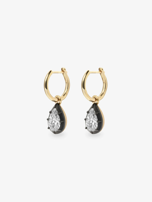 0.70ct Pear-Shaped Diamond & Blackened White Gold Gypset Hoop Earrings View 2