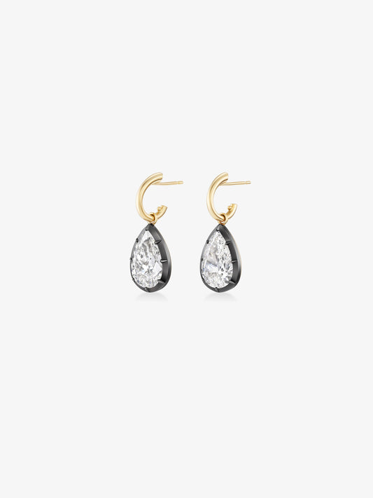 5.03ct Pear-Shaped Diamond & Blackened Gold Gypset Hoop Earrings View 2