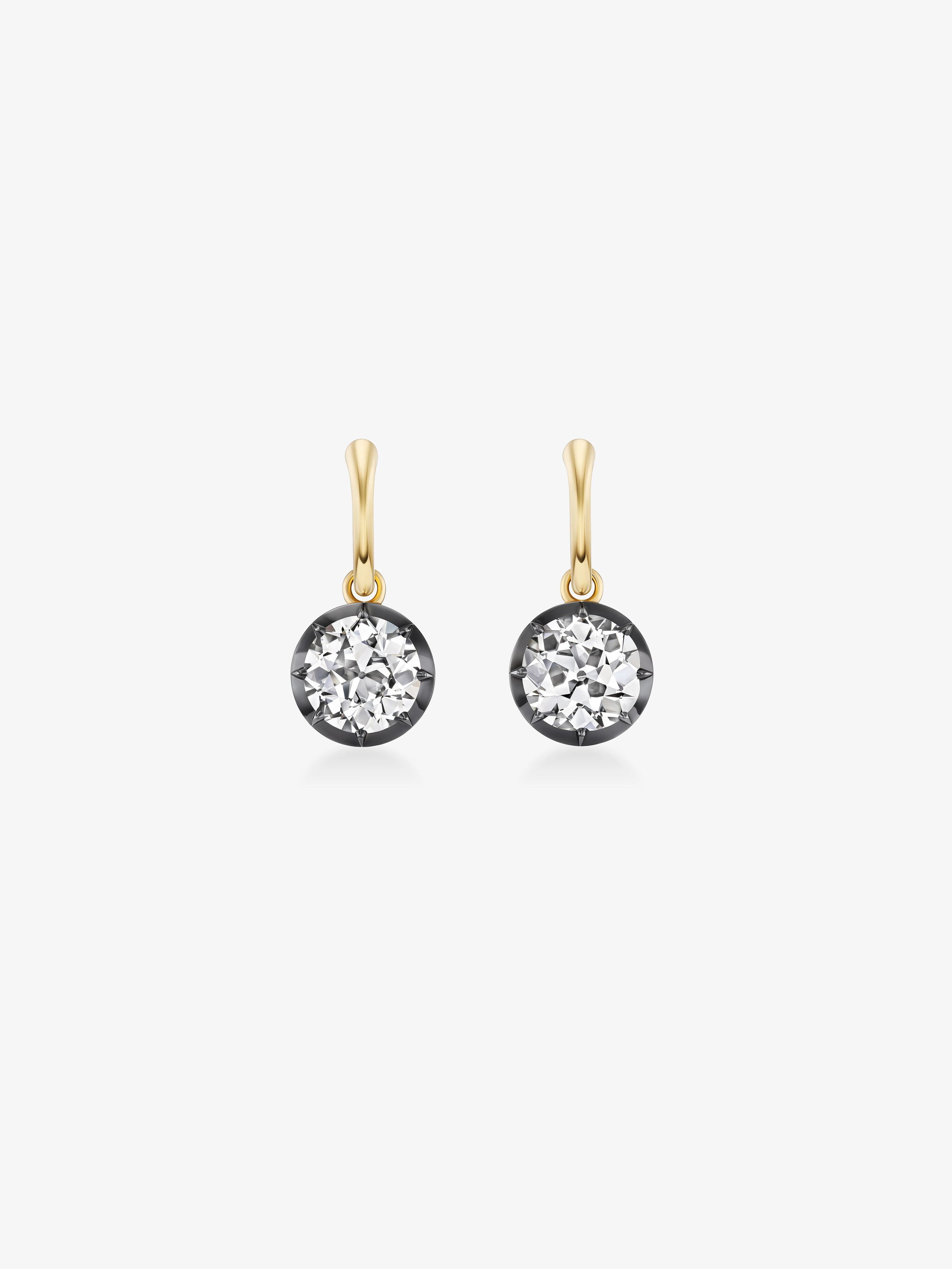 3.53ct Diamond & Blackened Gold Gypset Hoop Earrings View 1
