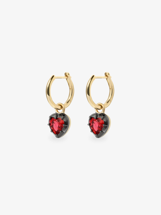 0.90ct Ruby Gypset Heart Shaped Hoop Earrings View 2