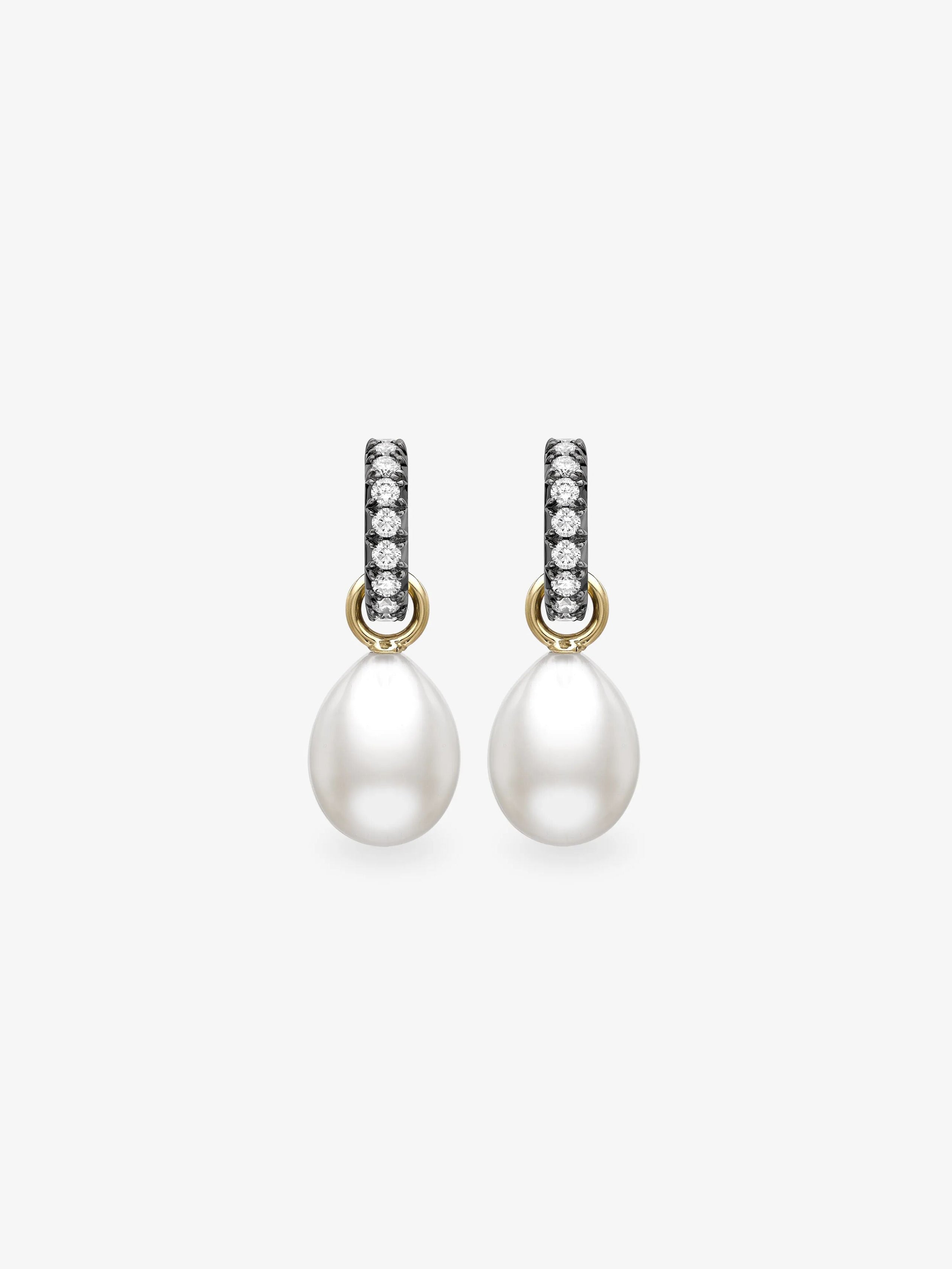Diamond & Pearl Cut-Down Hoop Earrings View 1