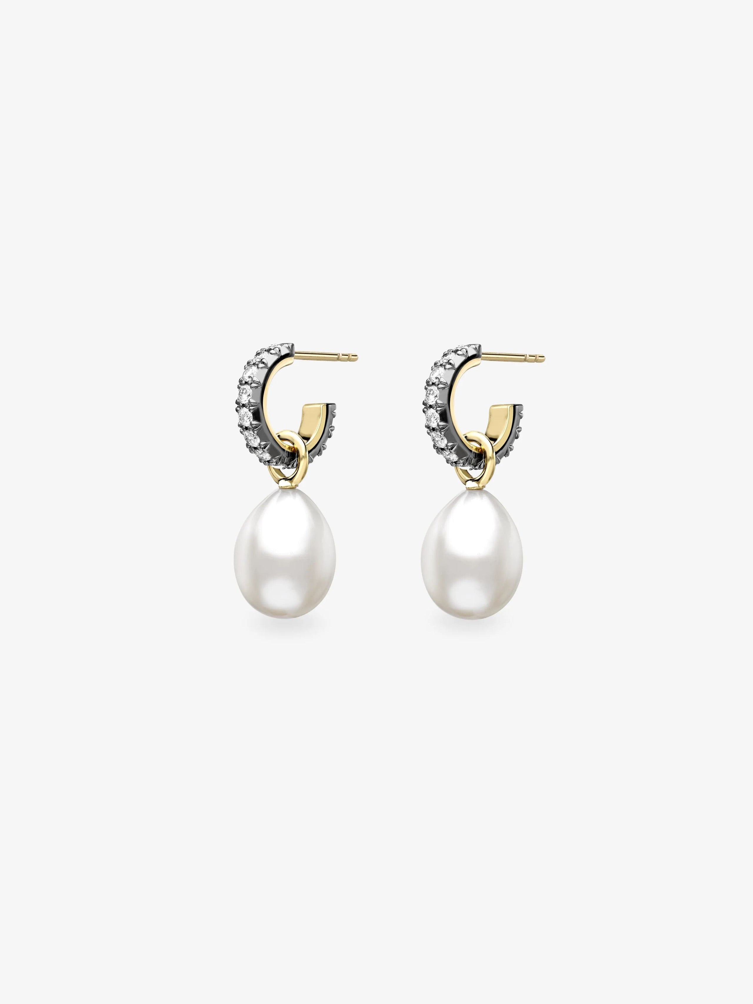 Diamond & Pearl Cut-Down Hoop Earrings View 2