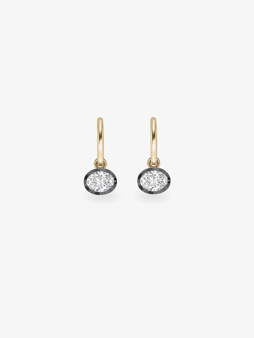 0.50ct East-West Oval Diamond & Blackened Gold Gypset Hoop Earrings  View 1