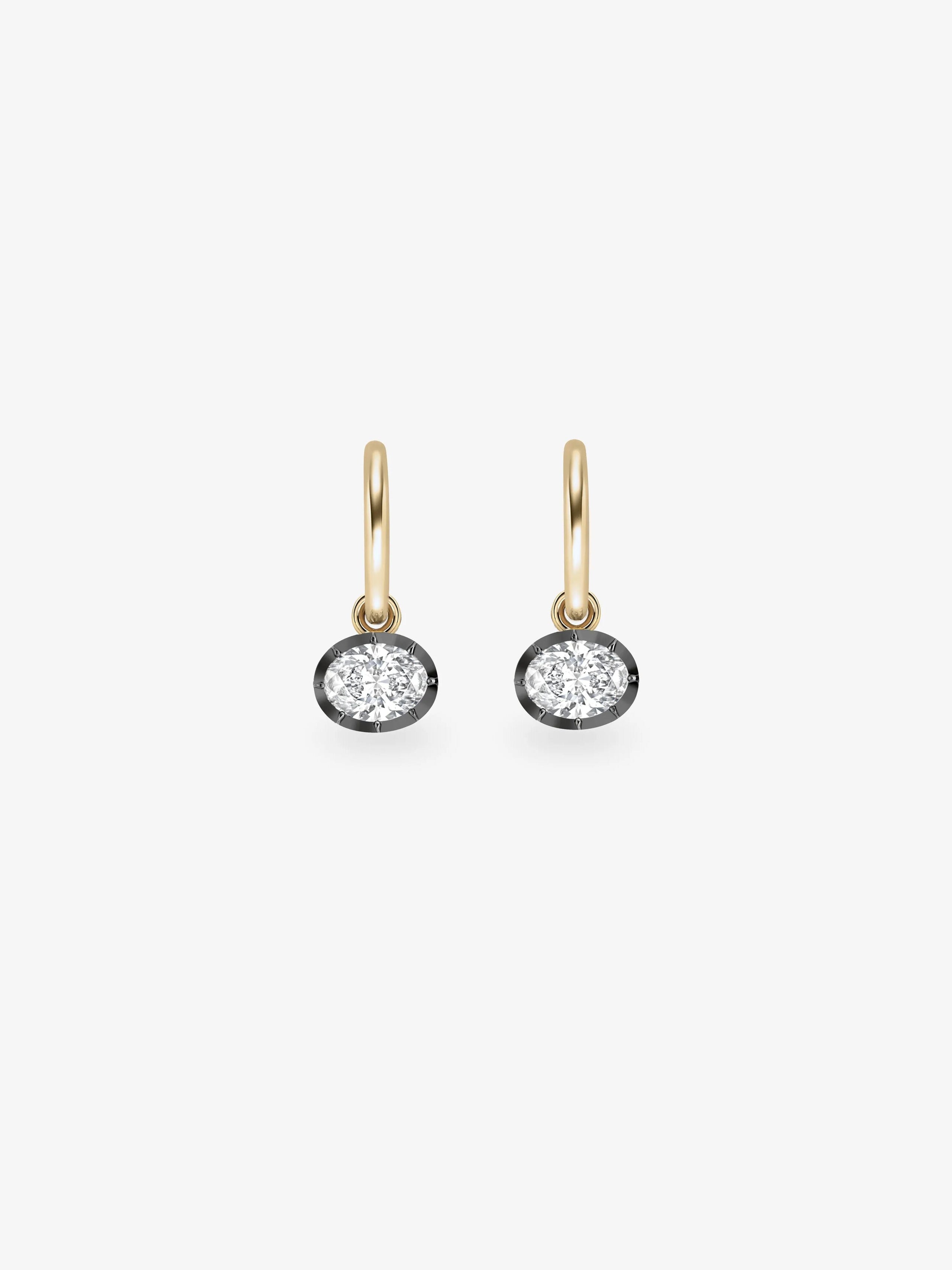 0.50ct East-West Oval Diamond & Blackened Gold Gypset Hoop Earrings View 1