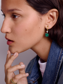 Asymmetric Emerald & Diamond Hoop Earrings