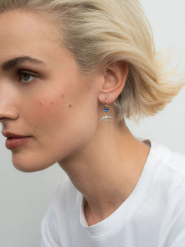 Hello Sailor Single Heart-Shaped Sapphire & Swallow Gypset Hoop Earring