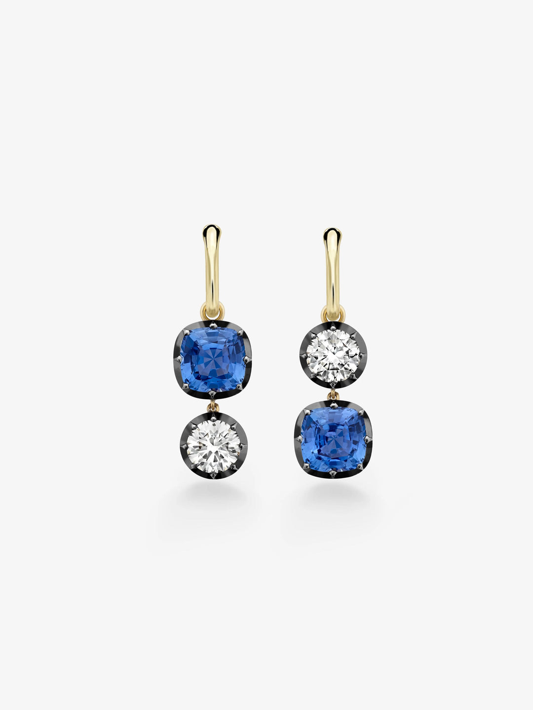 Asymmetric 3.70ct Cushion Sapphire & Diamond Gypset Hoop Earrings  View 1
