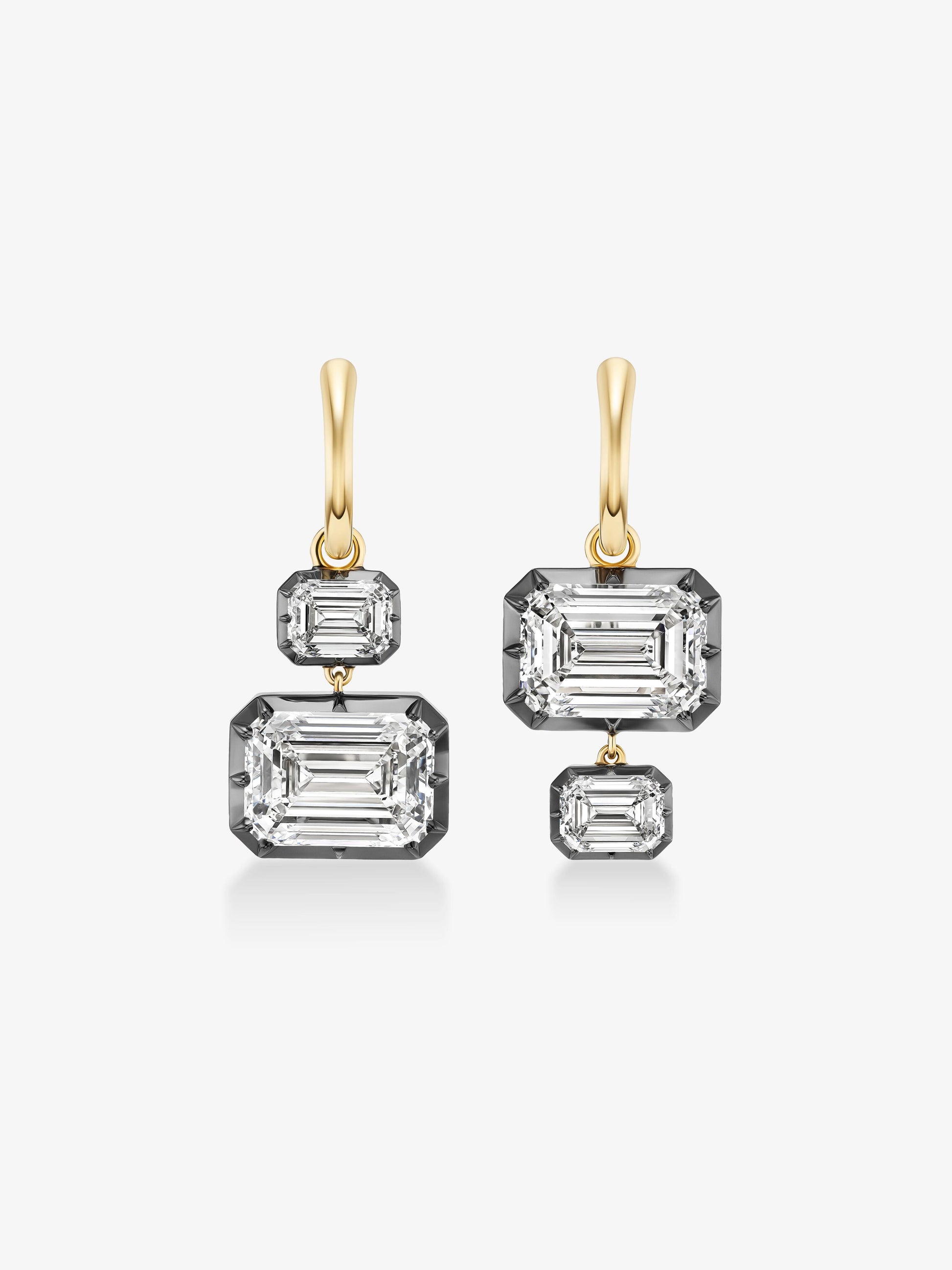 Asymmetric Emerald Diamond Hoop Earrings View 1