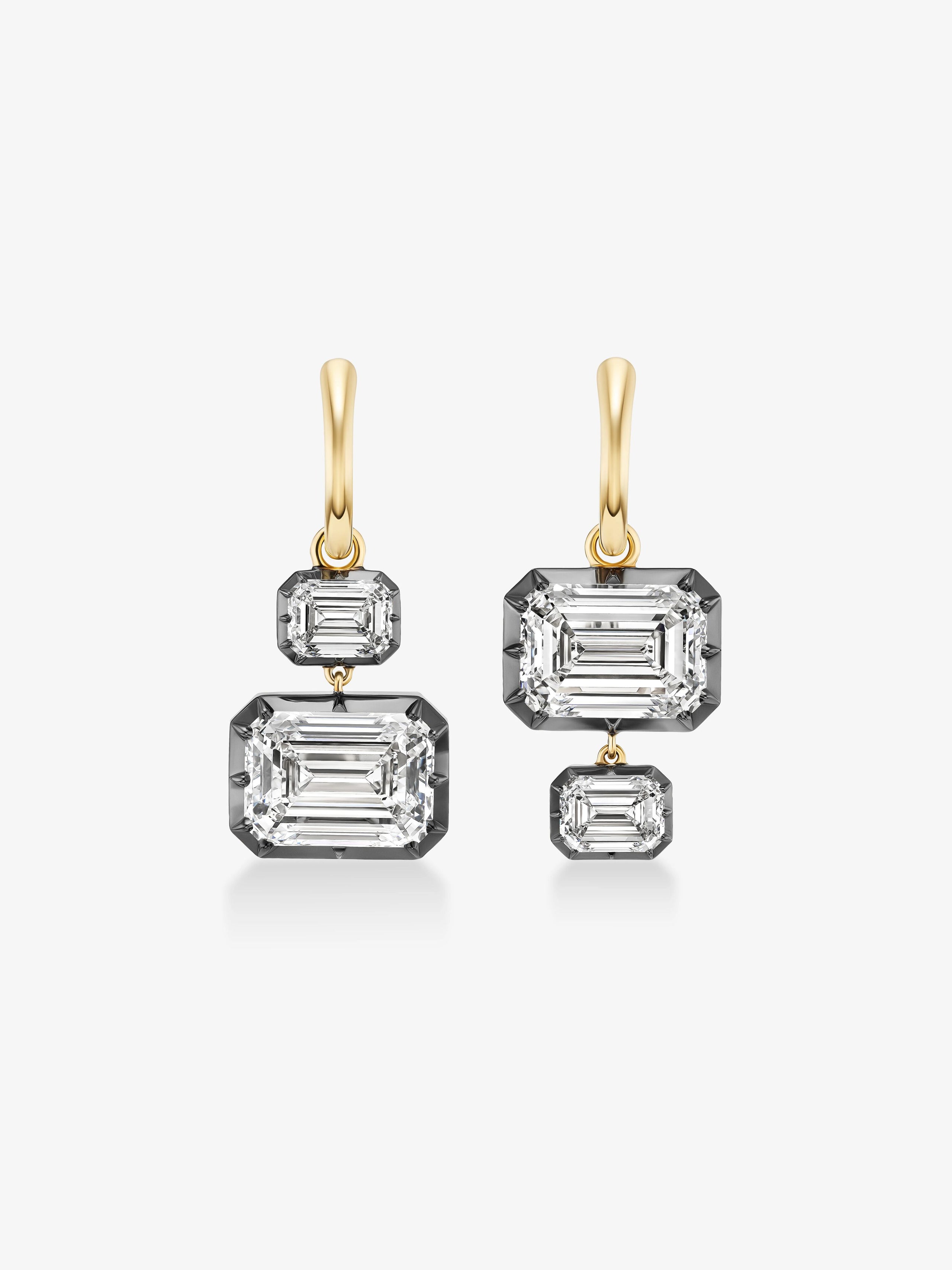 Asymmetric Emerald Diamond Hoop Earrings View 1