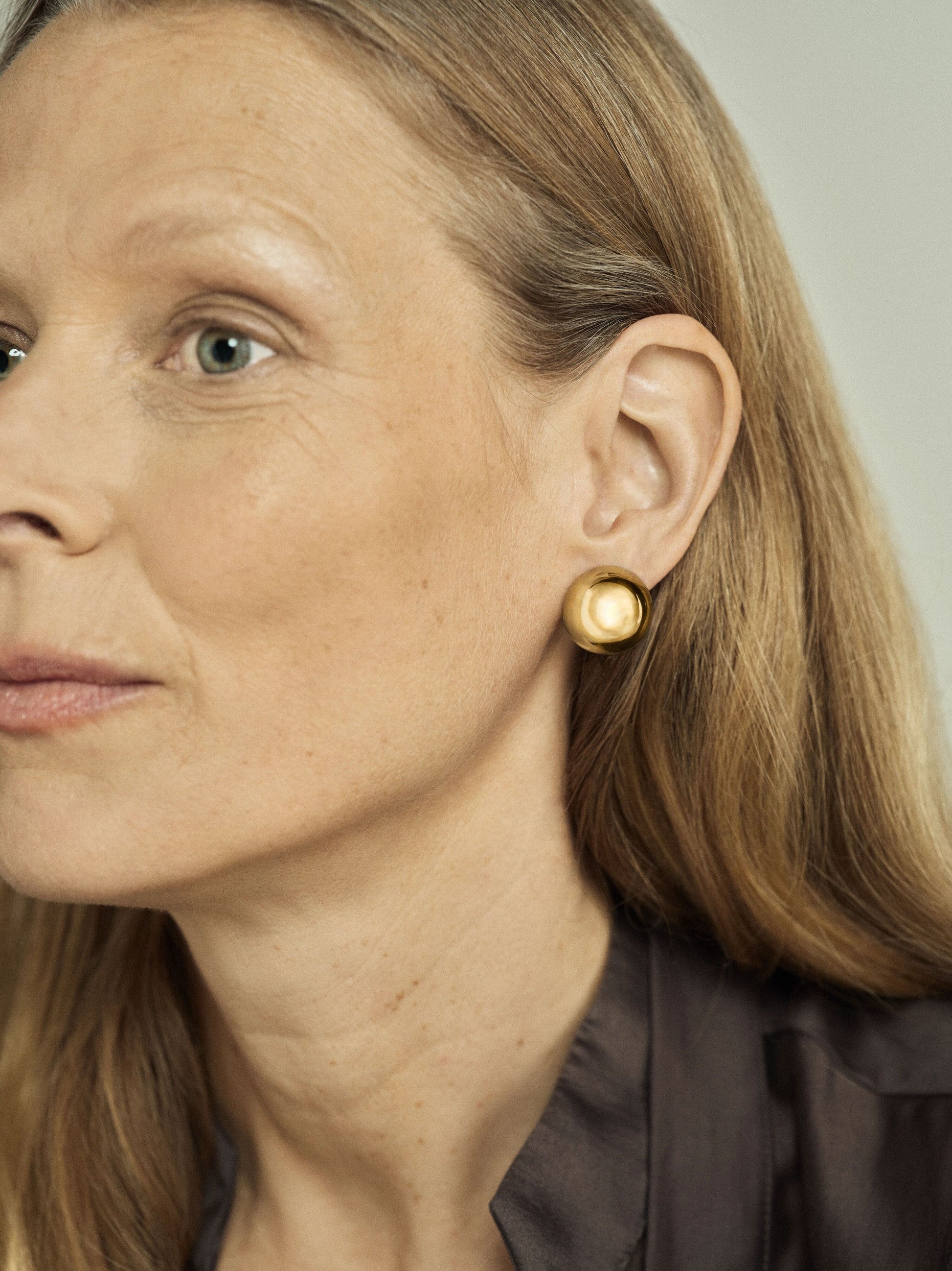 Orbit Yellow Gold Stud Sphere Earrings View 3