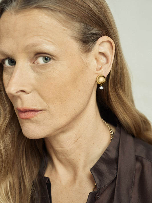 Orbit Yellow Gold & 0.40ct Oval Cut Diamond Stud Sphere Earrings View 3