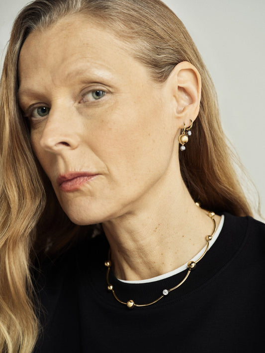 Orbit Yellow Gold & 0.20ct Diamond Sphere Gypset Hoop Earrings View 3