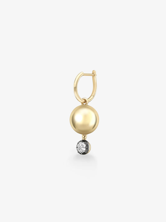 Orbit Single Yellow Gold & Diamond Sphere Gypset Hoop Earring View 2