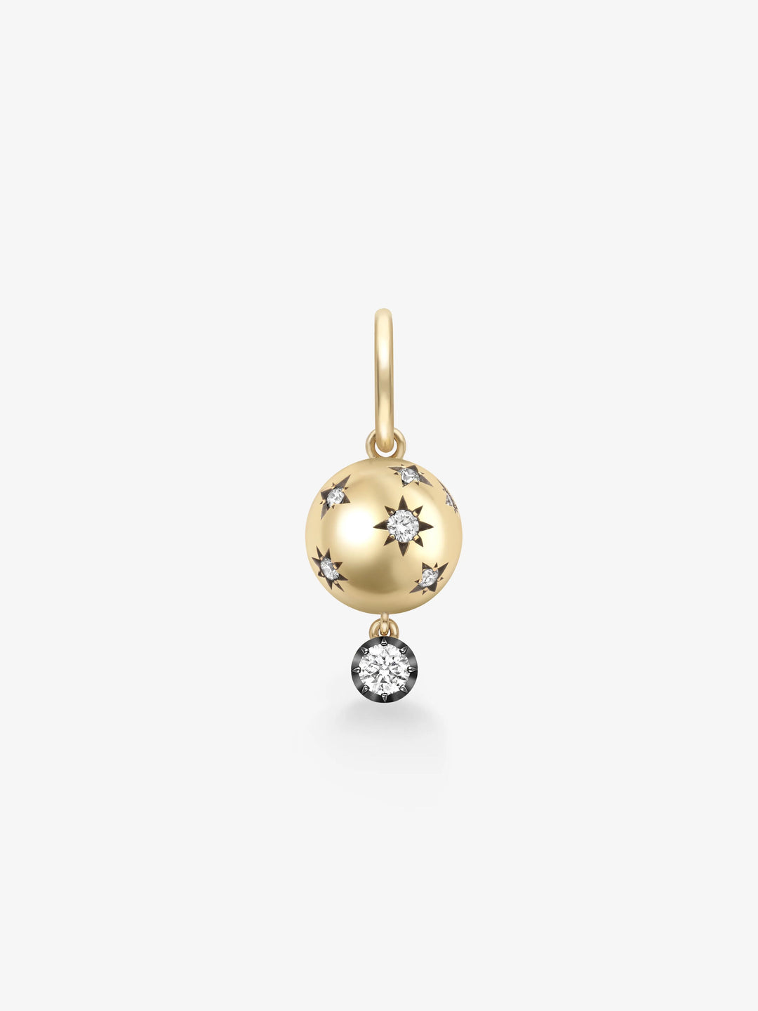Orbit Single Yellow Gold Star-Set & Diamond Sphere Gypset Hoop Earring  View 1