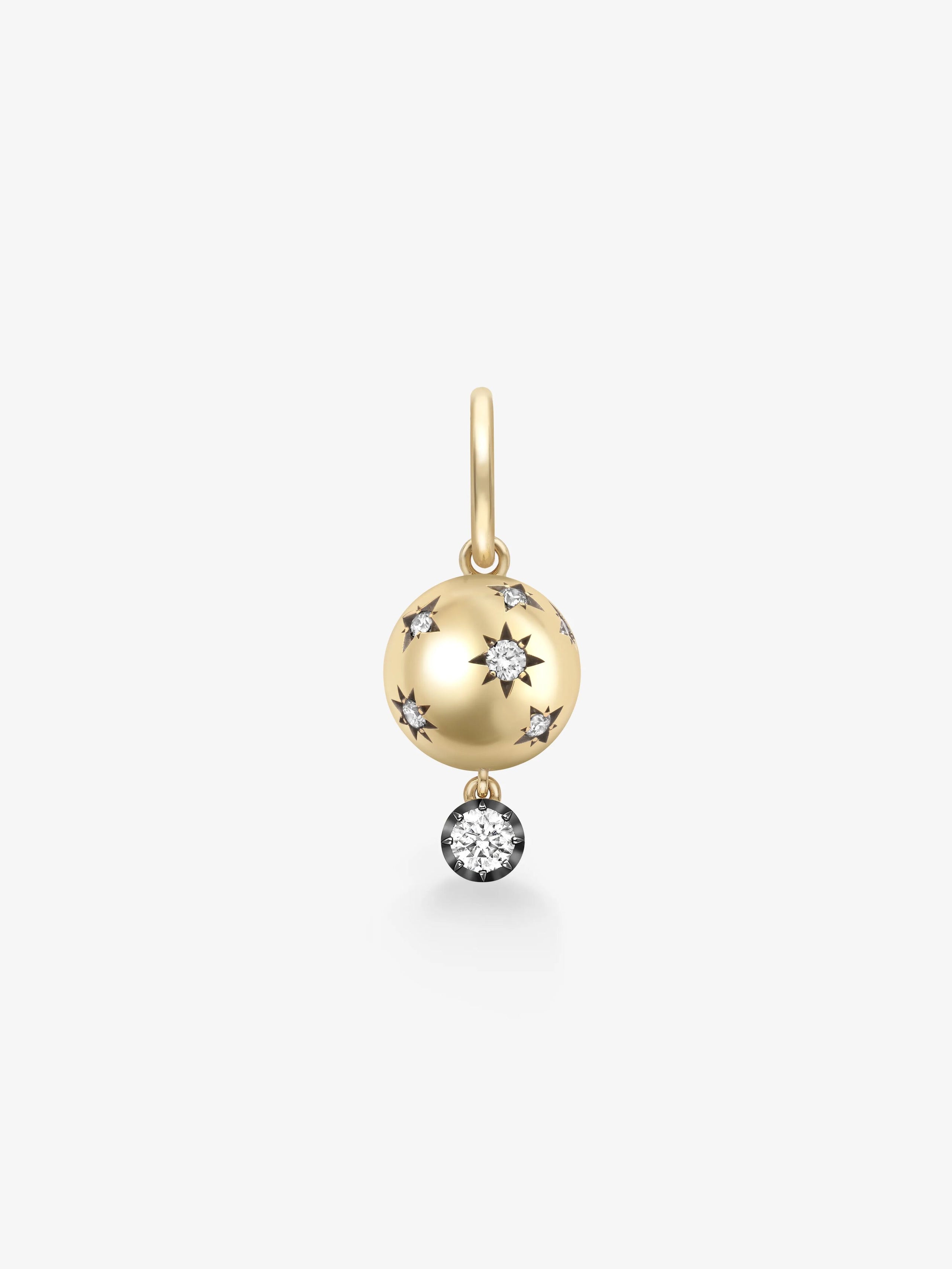 Orbit Yellow Gold Star-Set & Diamond Sphere Single Gypset Hoop Earring View 1