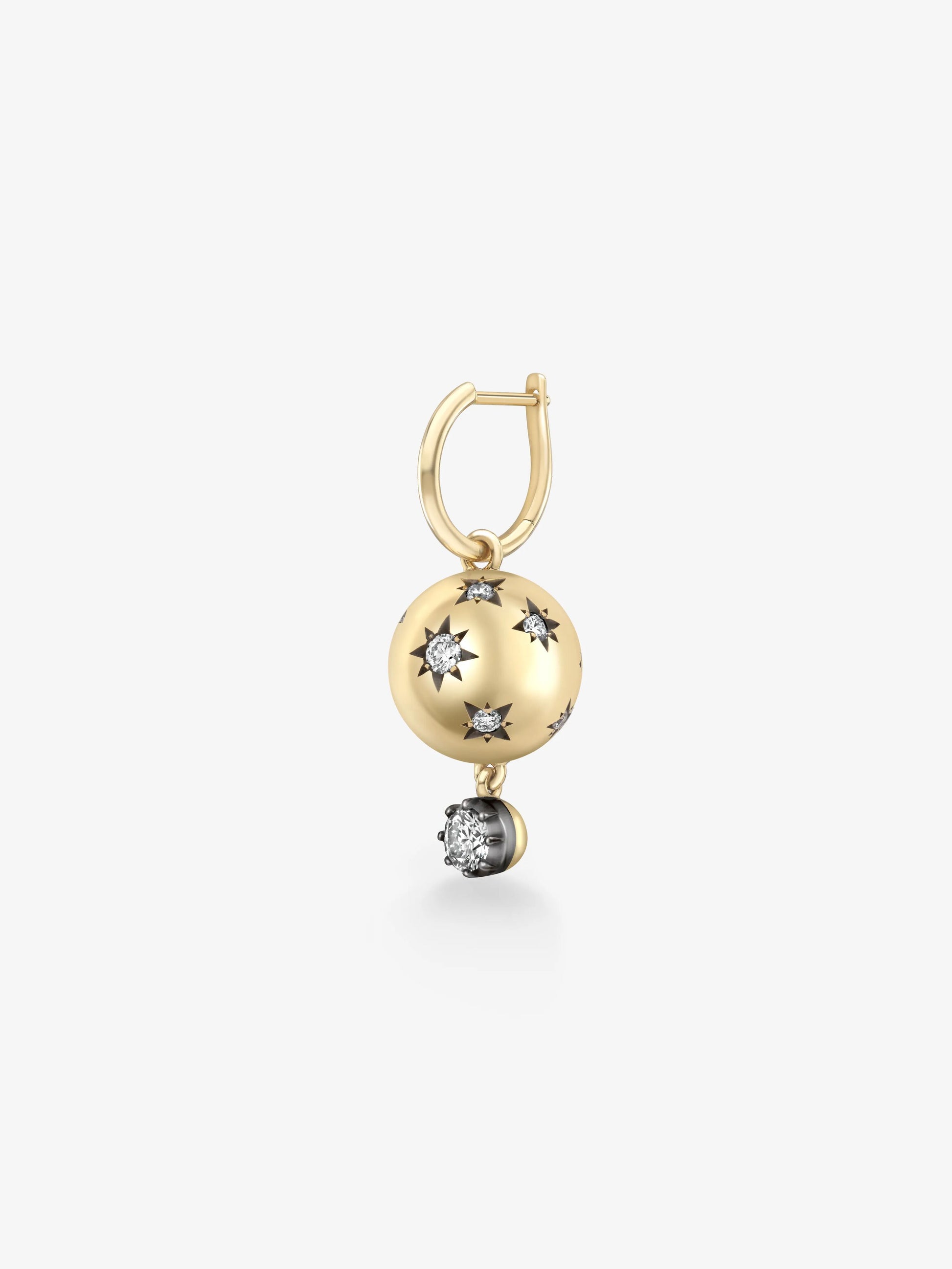 Orbit Yellow Gold Star-Set & Diamond Sphere Single Gypset Hoop Earring View 2