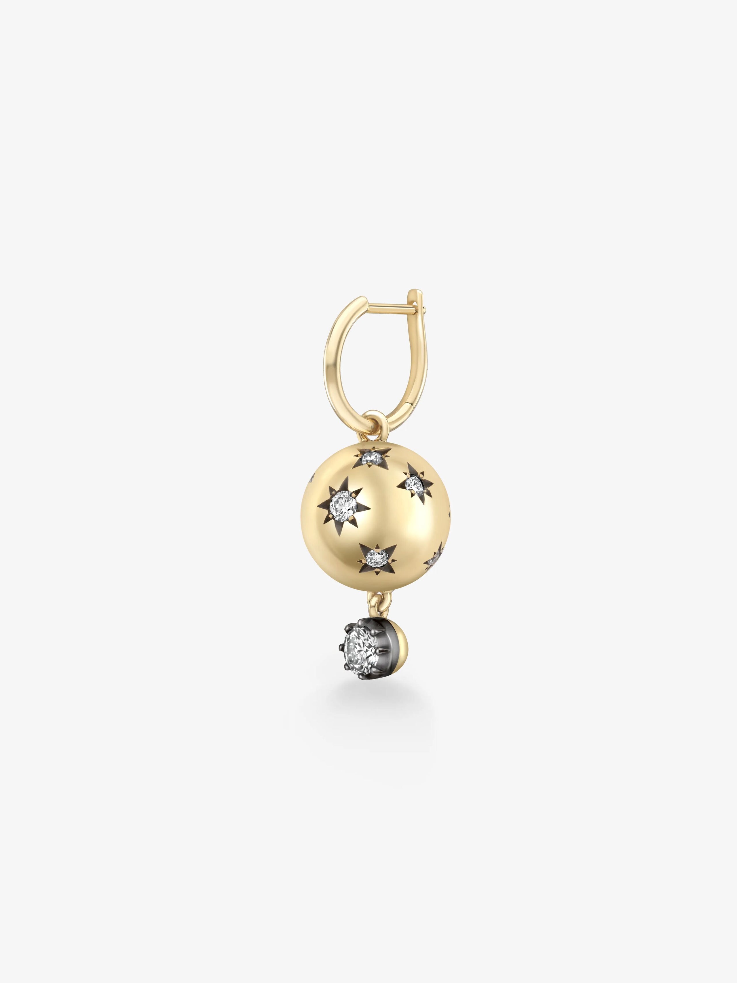 Orbit Yellow Gold Star-Set & Diamond Sphere Single Gypset Hoop Earring View 2