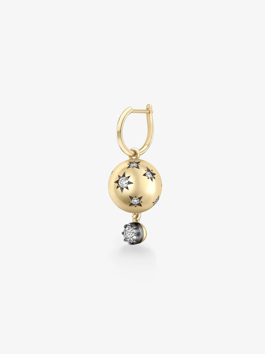 Orbit Single Yellow Gold Star-Set & Diamond Sphere Gypset Hoop Earring View 2
