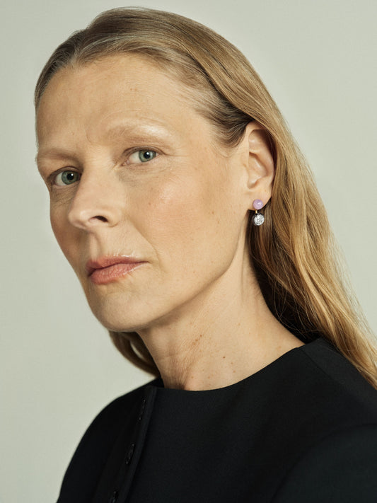 Orbit Asymmetric Lilac Jade & Diamond Sphere Earrings View 3