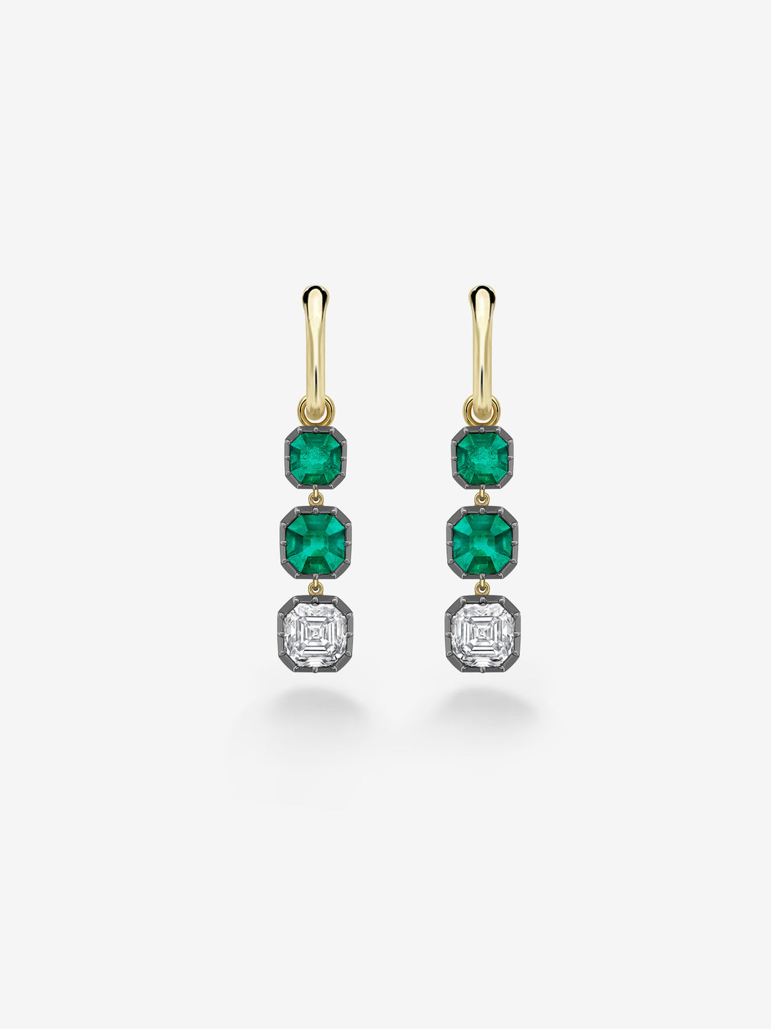 Emerald Cut Emerald & Diamond Gypset Hoop Earrings  View 1