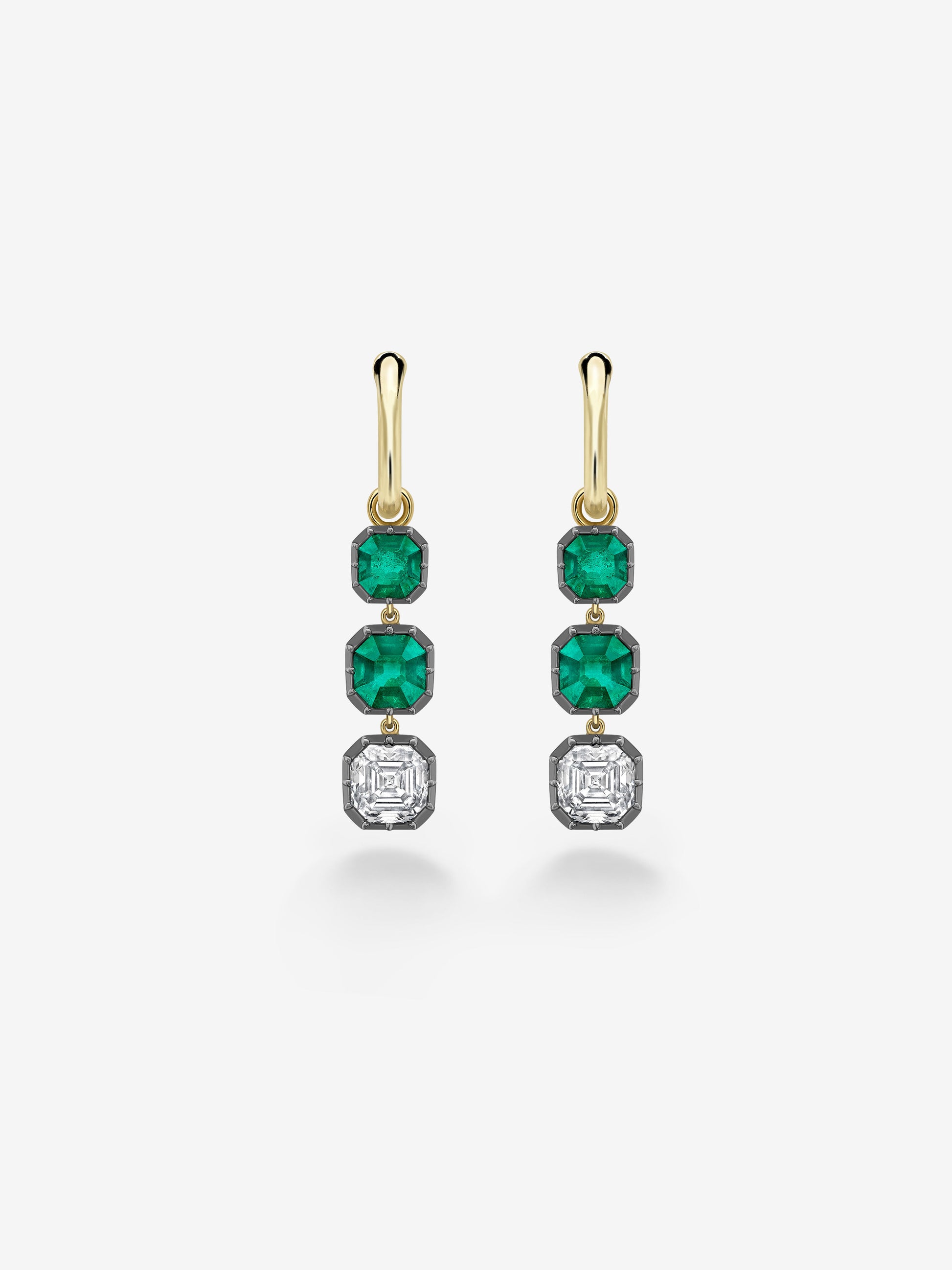 Emerald Cut Emerald & Diamond Gypset Hoop Earrings View 1