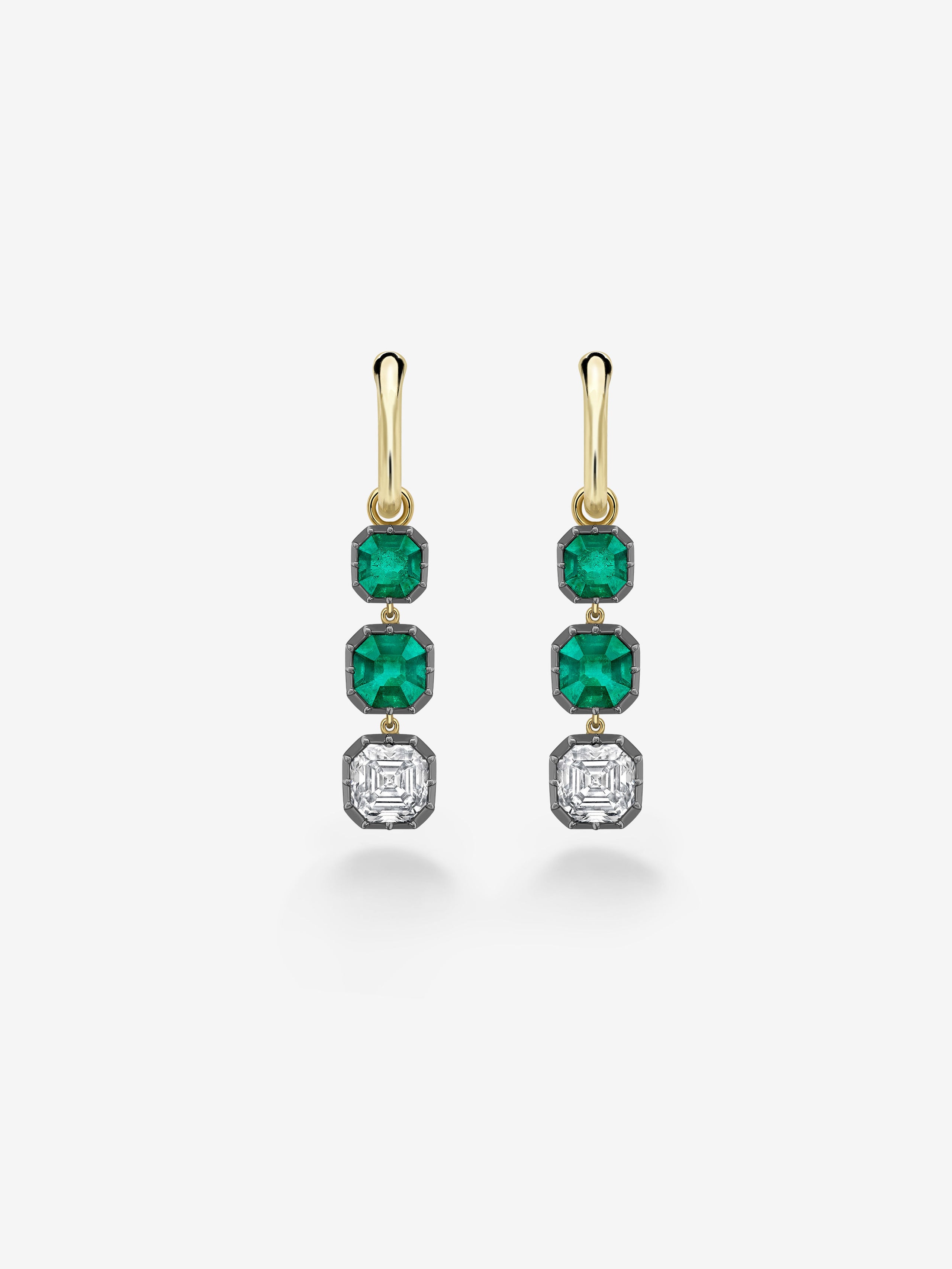 Emerald Cut Emerald & Diamond Gypset Hoop Earrings View 1