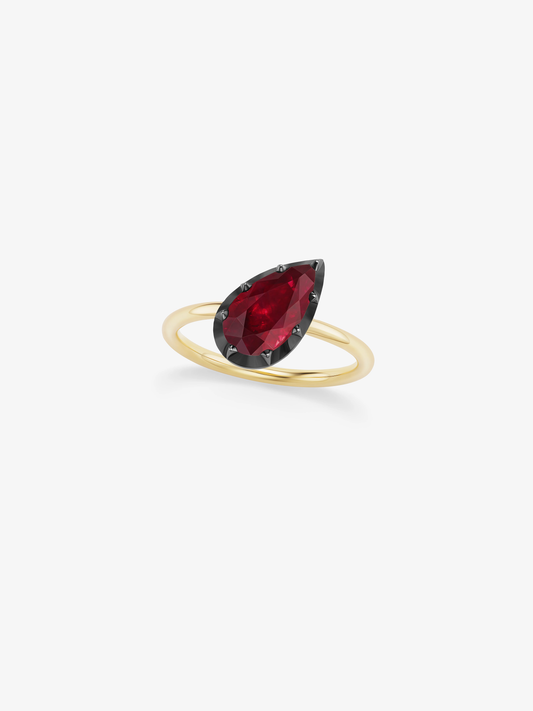 2.23ct Tilted Pear Ruby Button Back Ring View 2