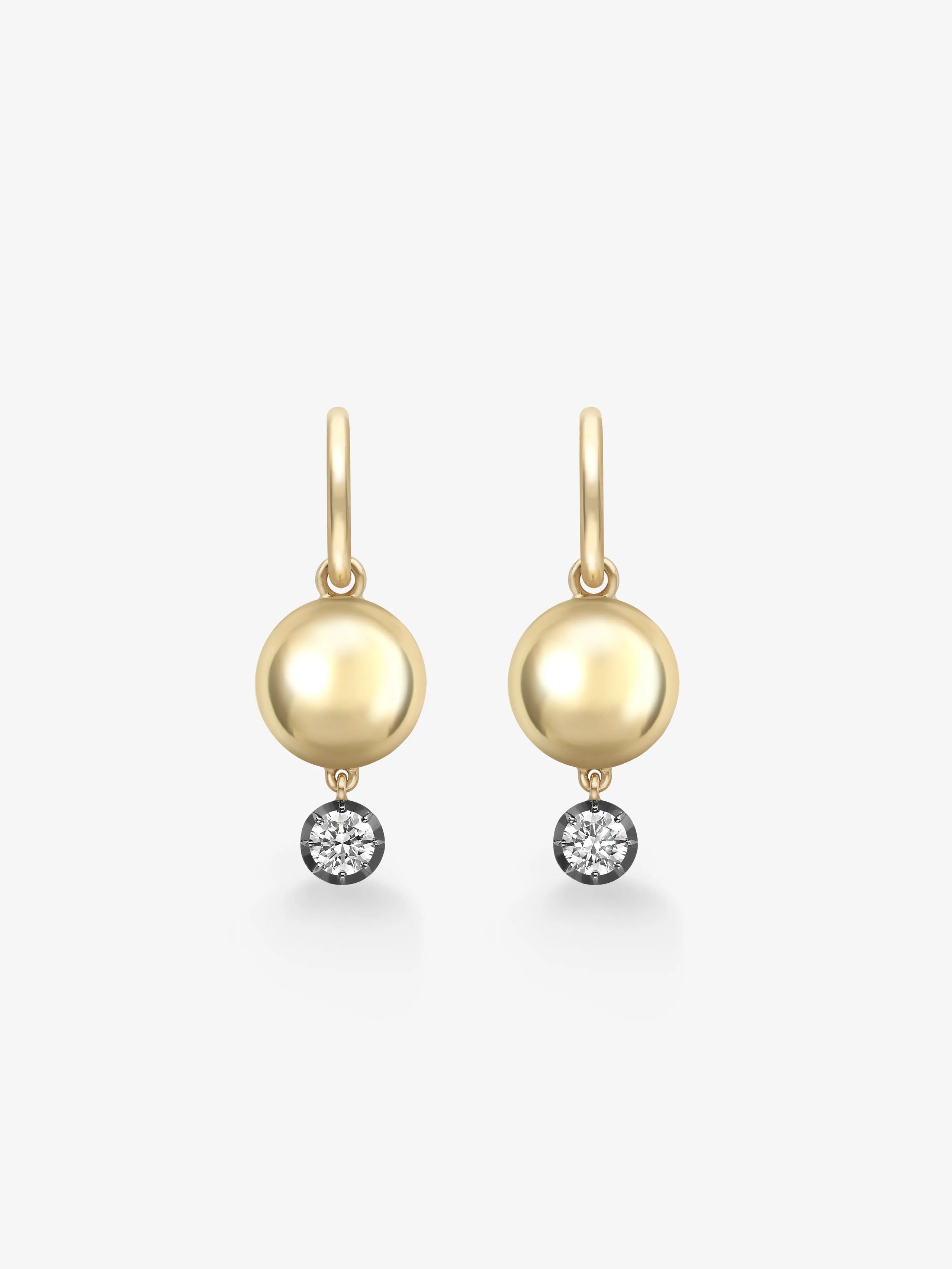 Orbit Yellow Gold & 0.20ct Diamond Sphere Gypset Hoop Earrings View 1
