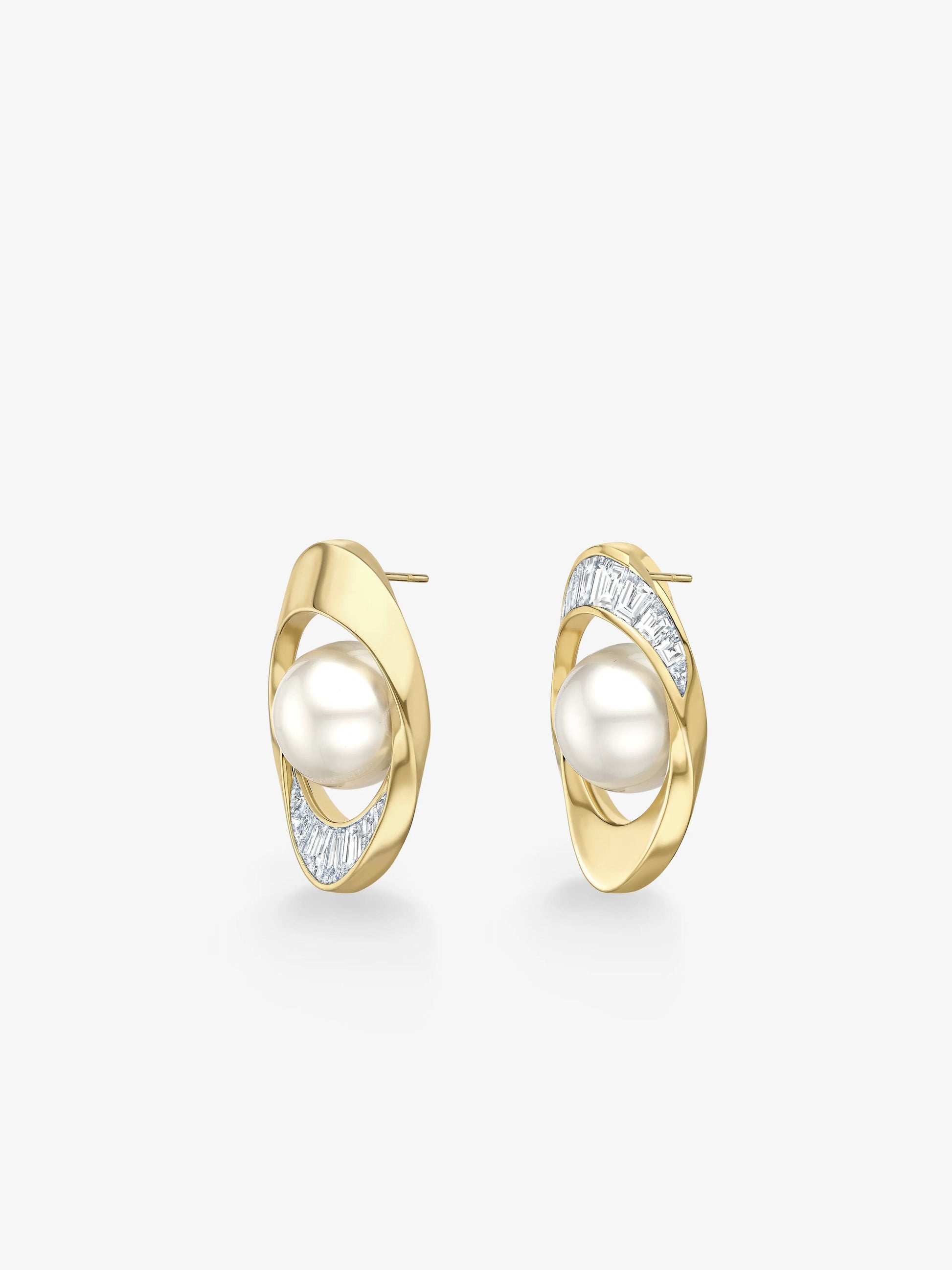 Orbit Pearl & Carré Cut Diamond Earrings View 2