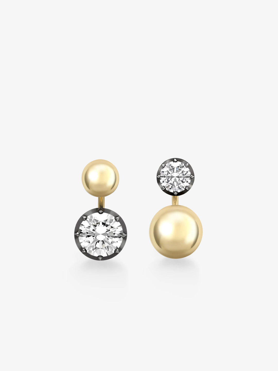 Orbit Asymmetric Yellow Gold 3.40ct & 1.31ct Diamond Sphere Earrings  View 1
