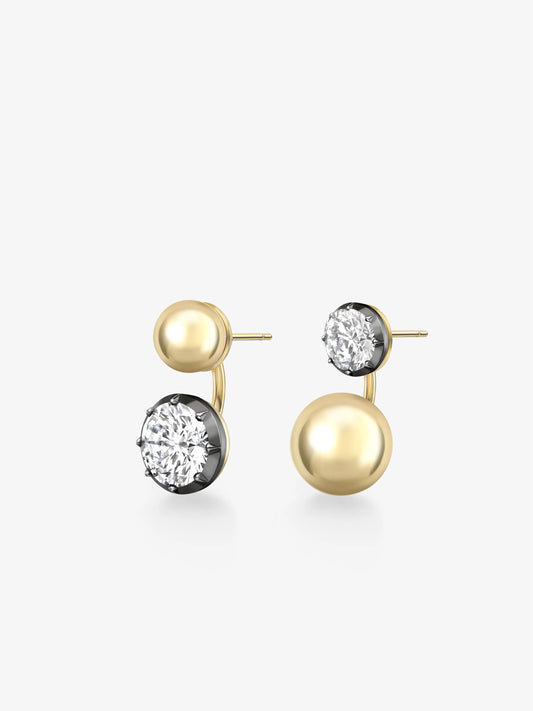 Orbit Asymmetric Yellow Gold 3.40ct & 1.31ct Diamond Sphere Earrings View 2