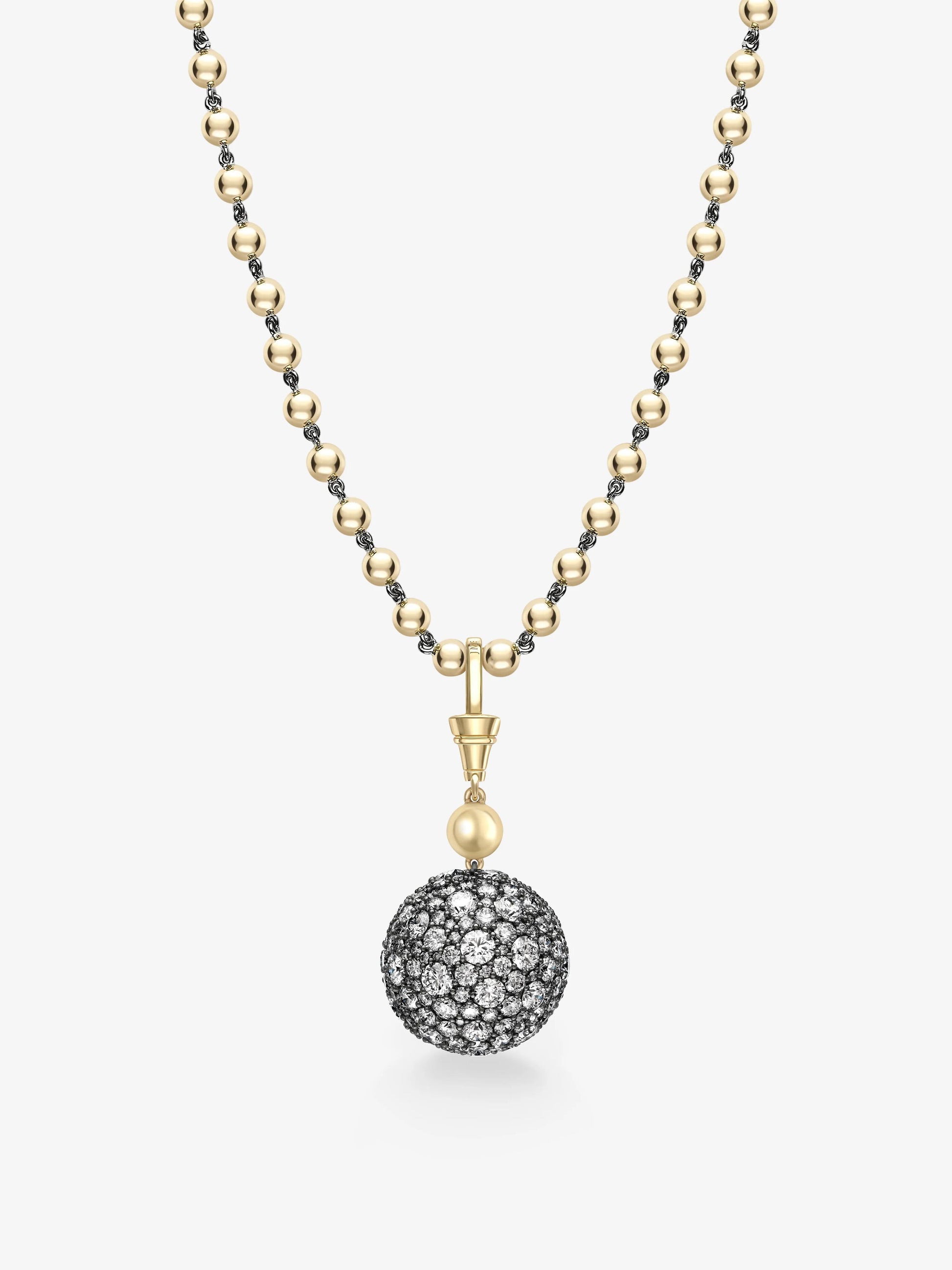 Orbit Yellow Gold & Diamond Pavé Sphere Pendant View 5