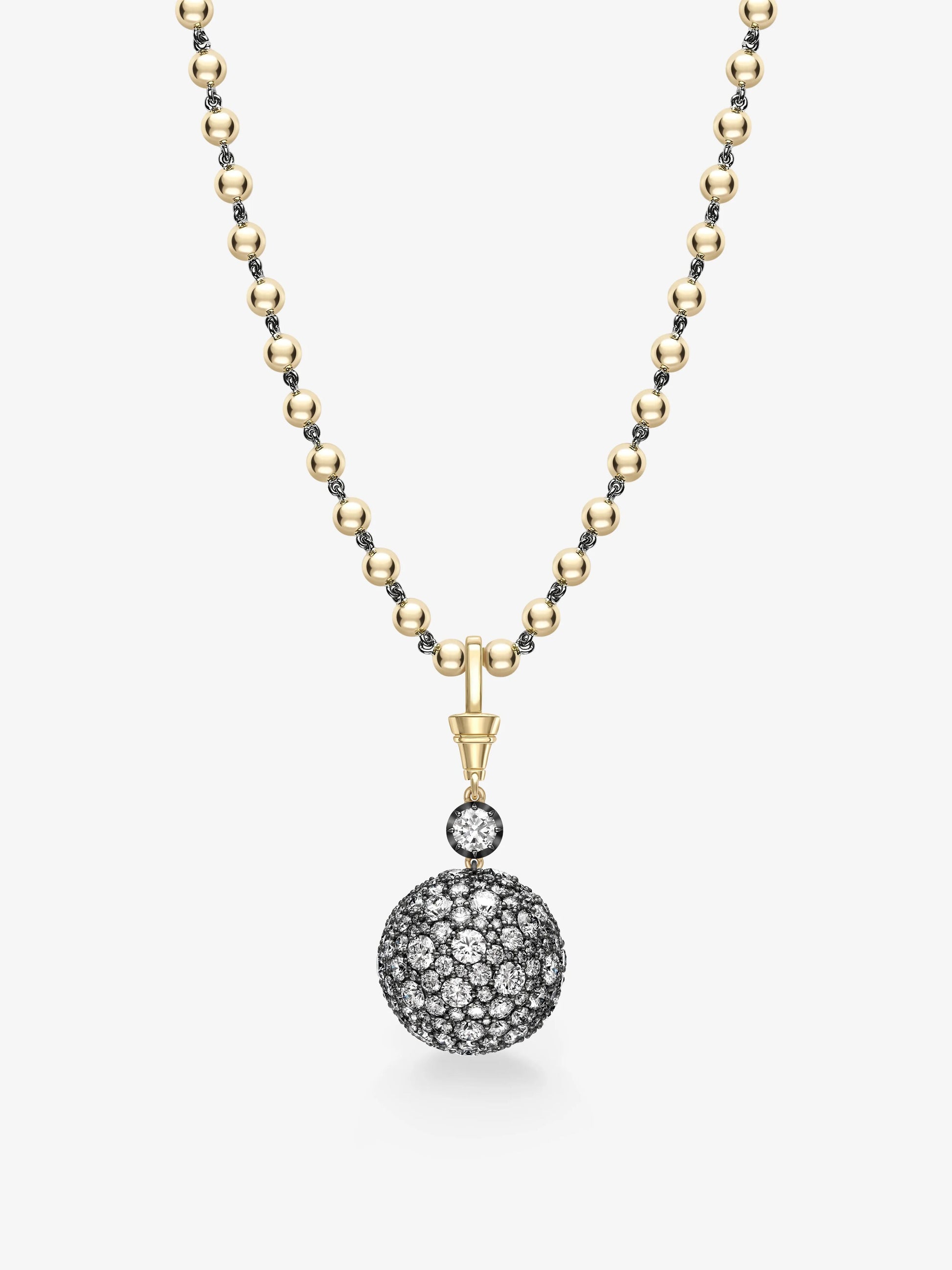 Orbit Yellow Gold & Diamond Pavé Sphere Pendant View 2