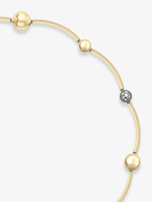 Orbit Yellow Gold & Diamond Pavé Sphere Necklace View 2