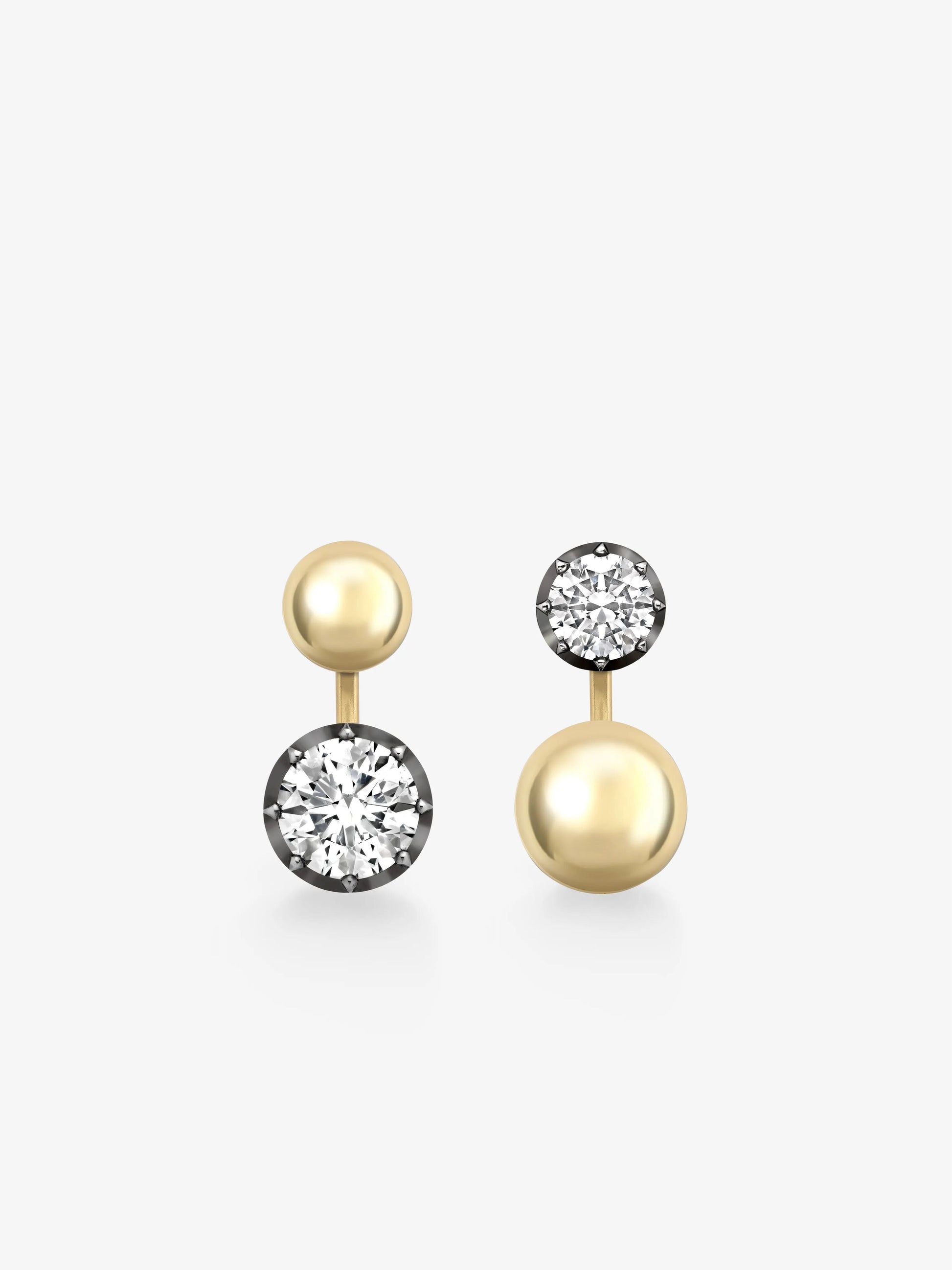 Orbit Asymmetric Yellow Gold 4.11ct & 1.50ct Diamond Sphere Earrings View 1