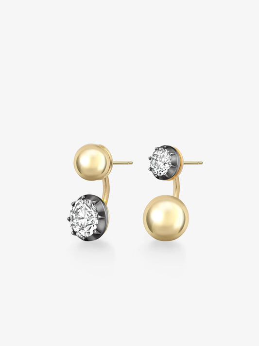 Orbit Asymmetric Yellow Gold 4.11ct & 1.50ct Diamond Sphere Earrings View 2