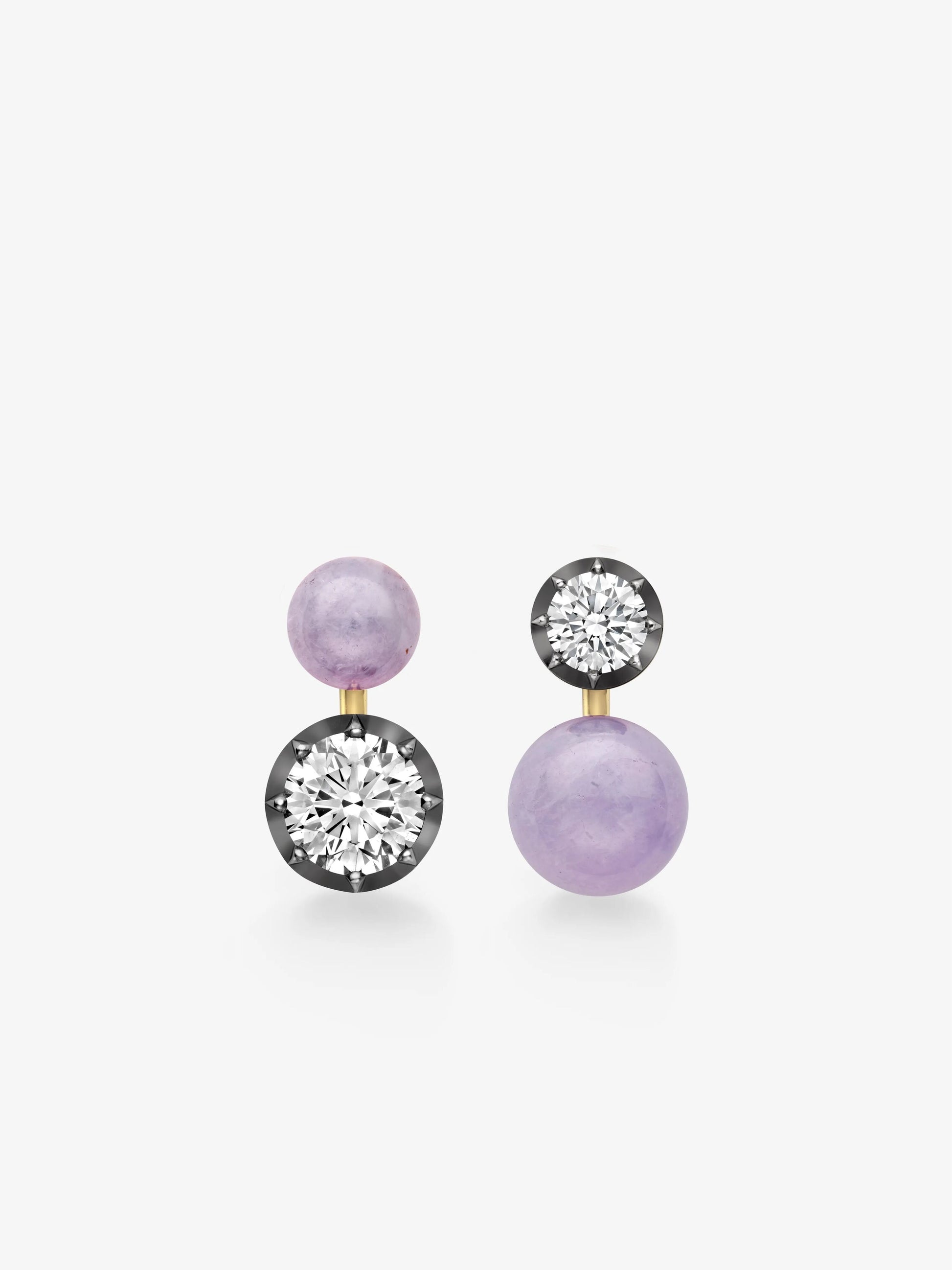 Orbit Asymmetric Lilac Jade & Diamond Sphere Earrings View 1